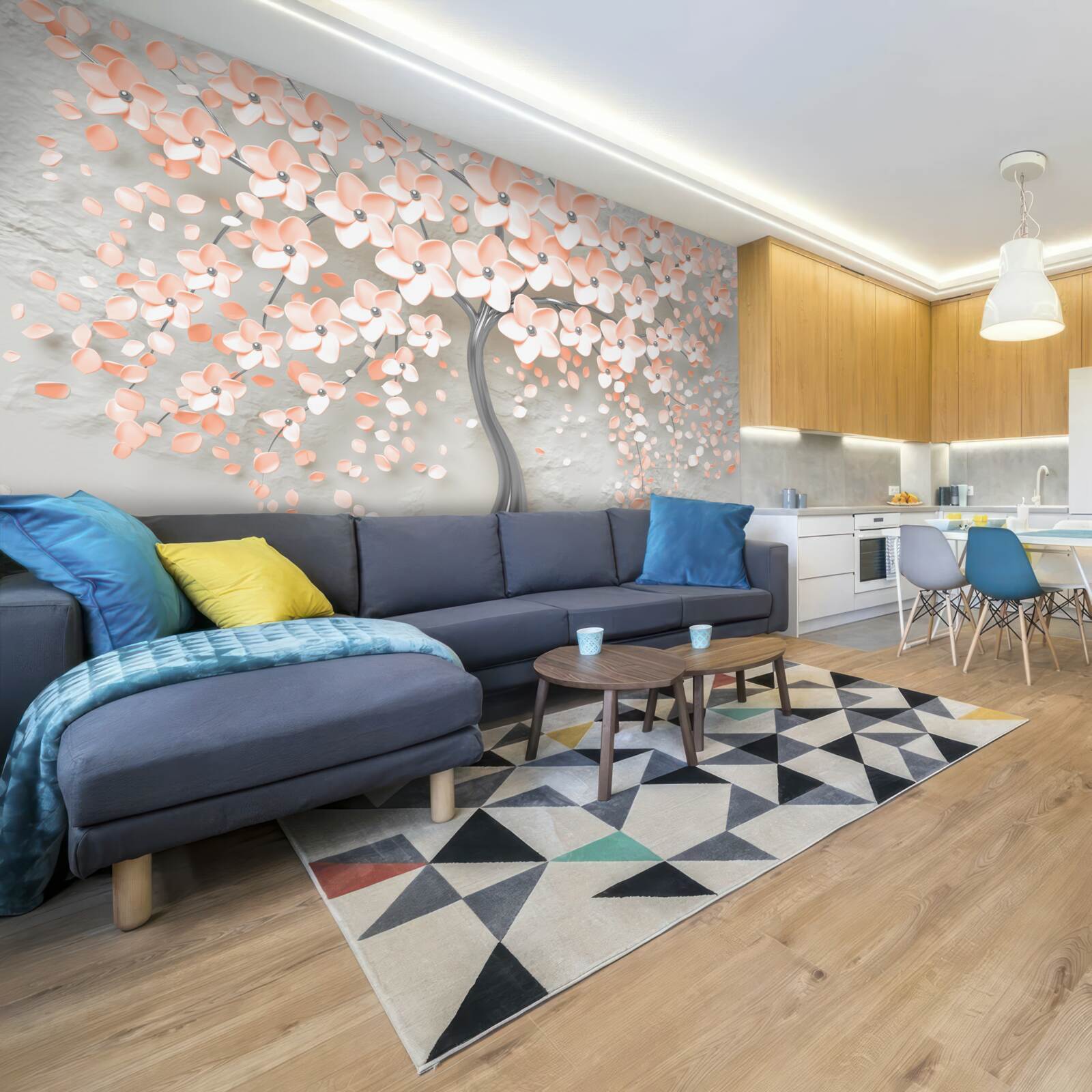 Фотошпалери дерево зі світло-кремовим квітучим листям