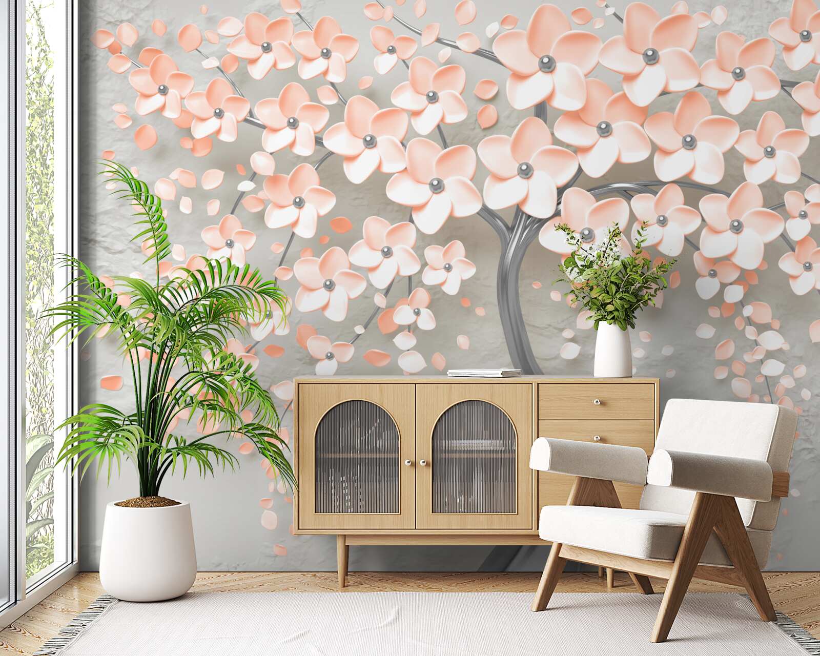 Фотошпалери дерево зі світло-кремовим квітучим листям