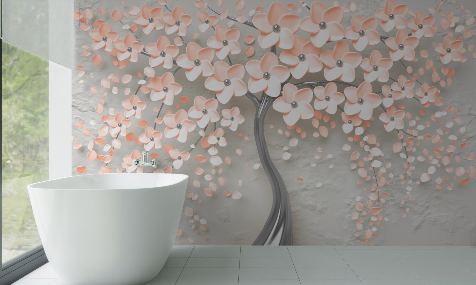 Фотошпалери дерево зі світло-кремовим квітучим листям