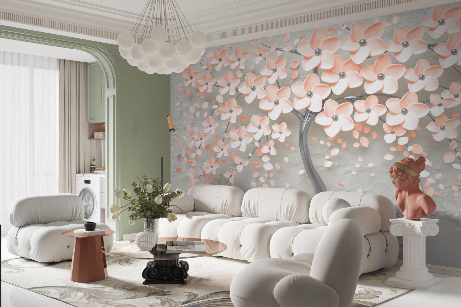 Фотошпалери дерево зі світло-кремовим квітучим листям