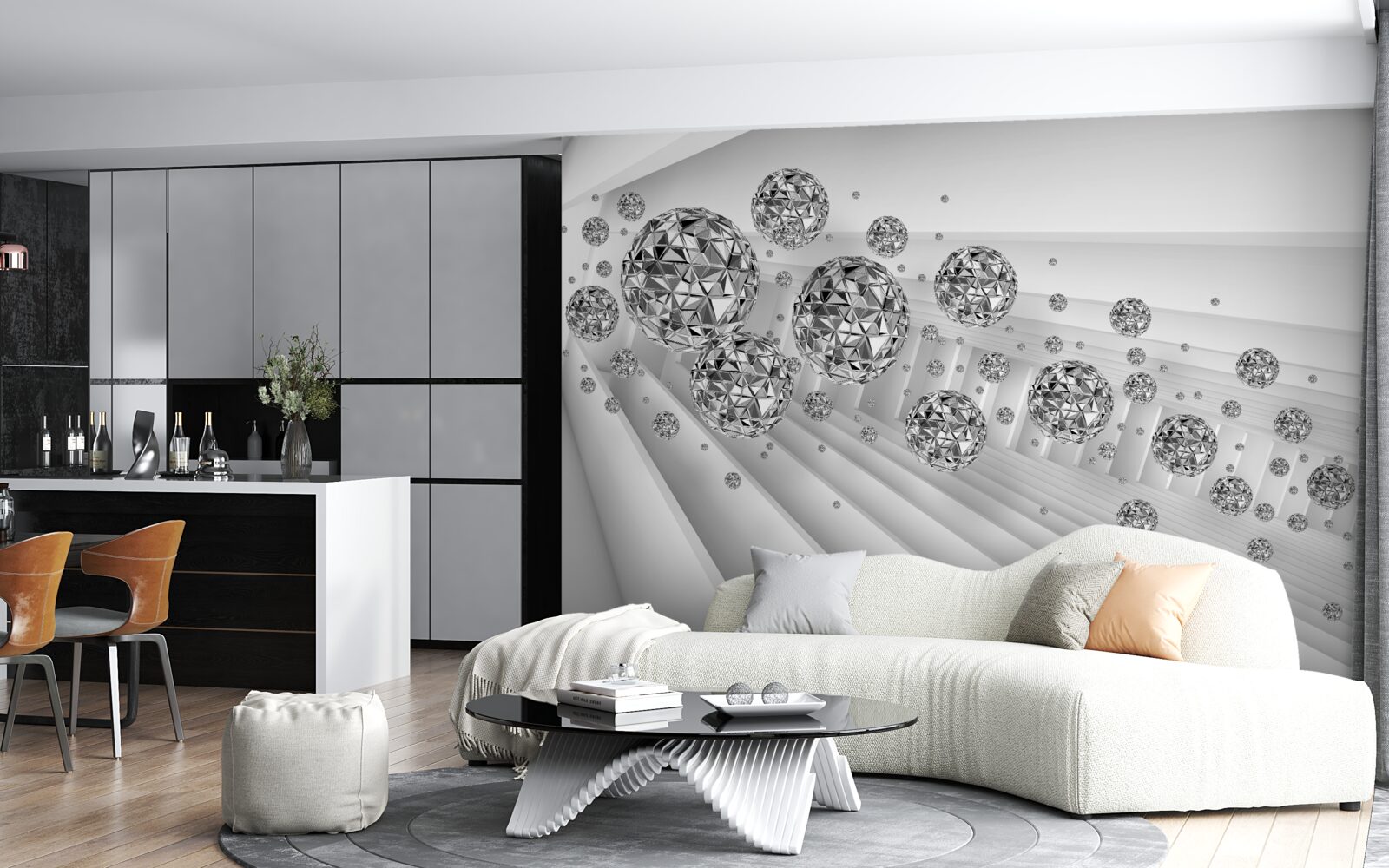 Фотошпалери кулі з плаваючими діамантами