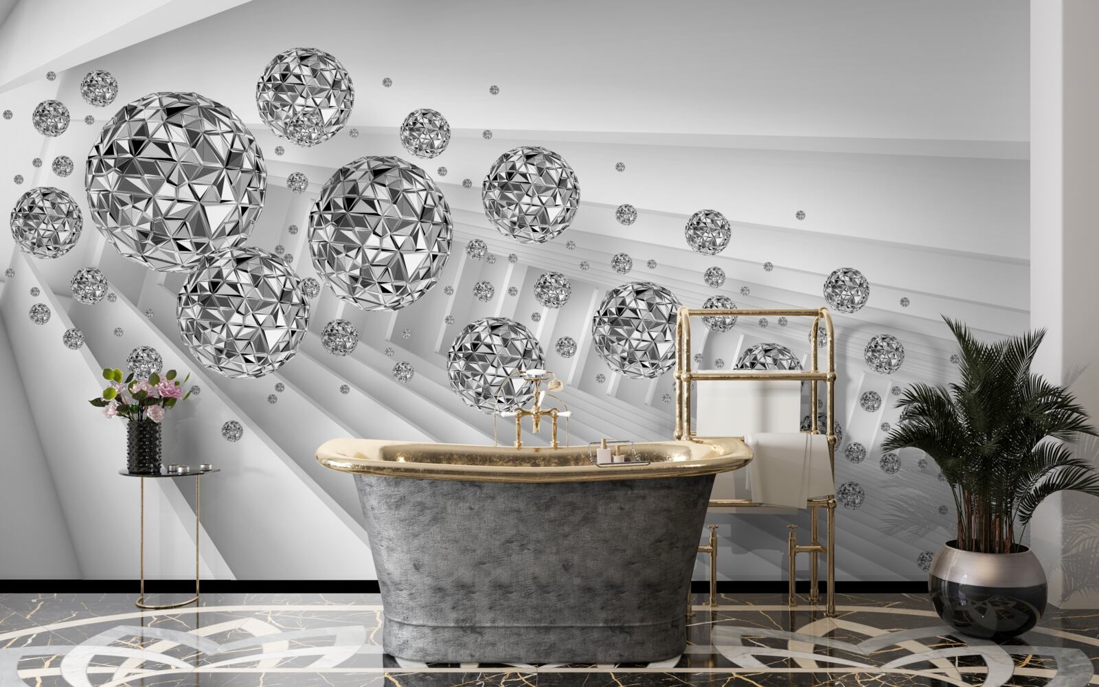 Фотошпалери кулі з плаваючими діамантами