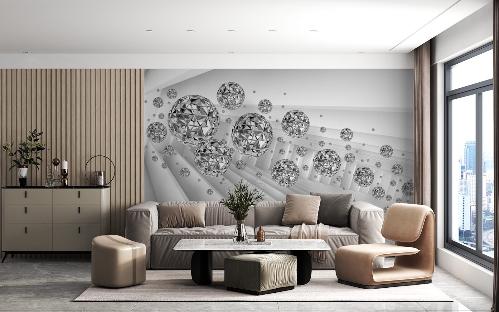 Фотошпалери кулі з плаваючими діамантами