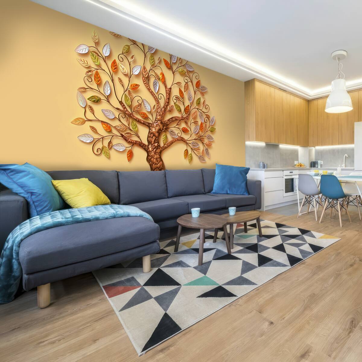 Фотошпалери металеве дерево на коричневому тлі