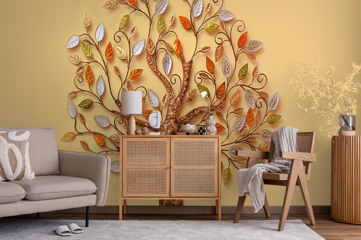 Фотошпалери металеве дерево на коричневому тлі