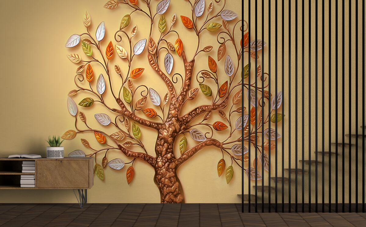 Фотошпалери металеве дерево на коричневому тлі