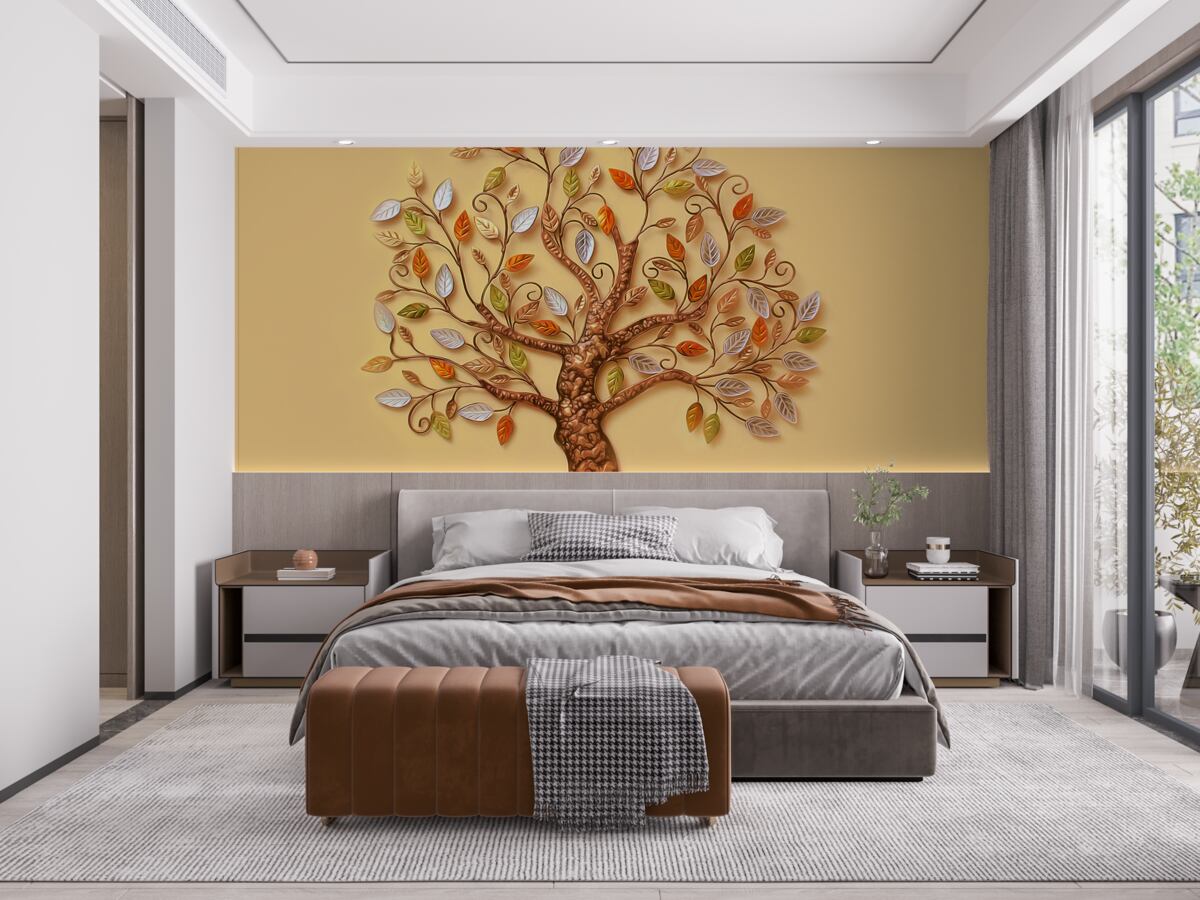 Фотошпалери металеве дерево на коричневому тлі