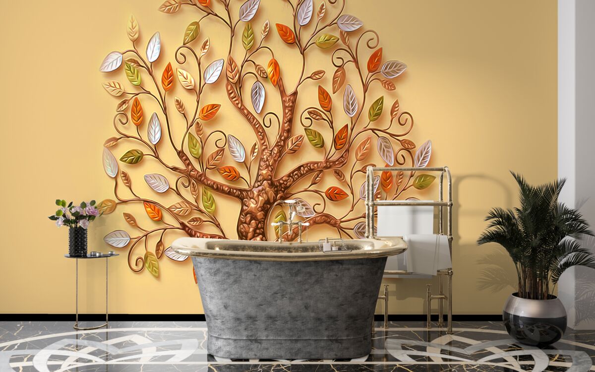 Фотошпалери металеве дерево на коричневому тлі