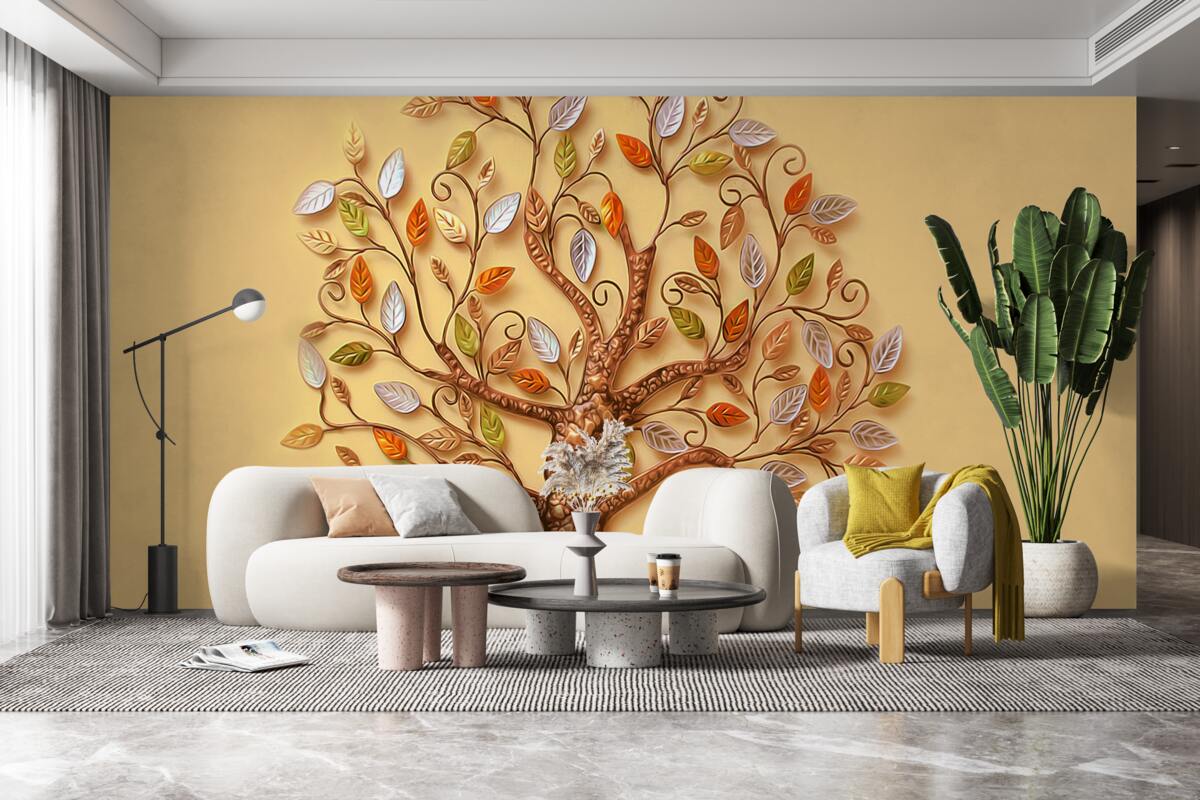 Фотошпалери металеве дерево на коричневому тлі