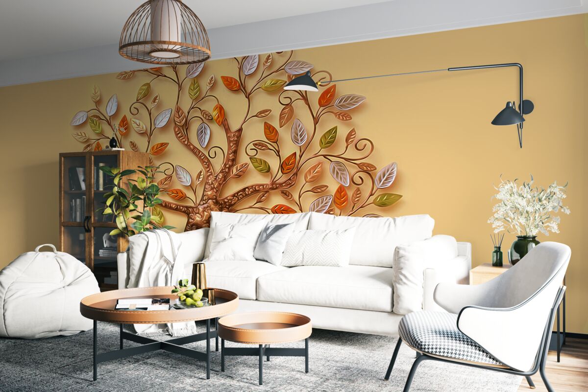 Фотошпалери металеве дерево на коричневому тлі