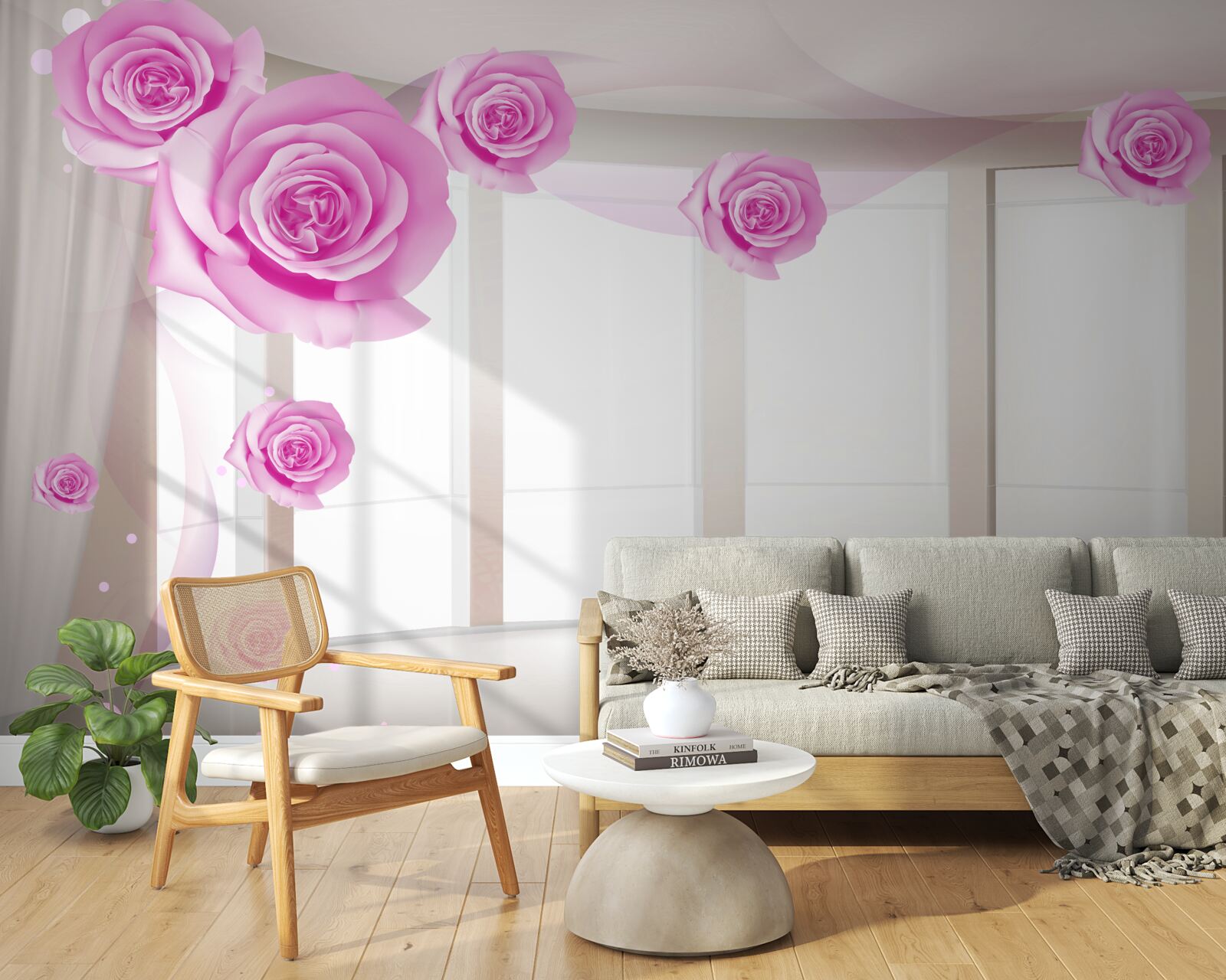 Фотошпалери на просторому балконі зацвіли рожеві троянди