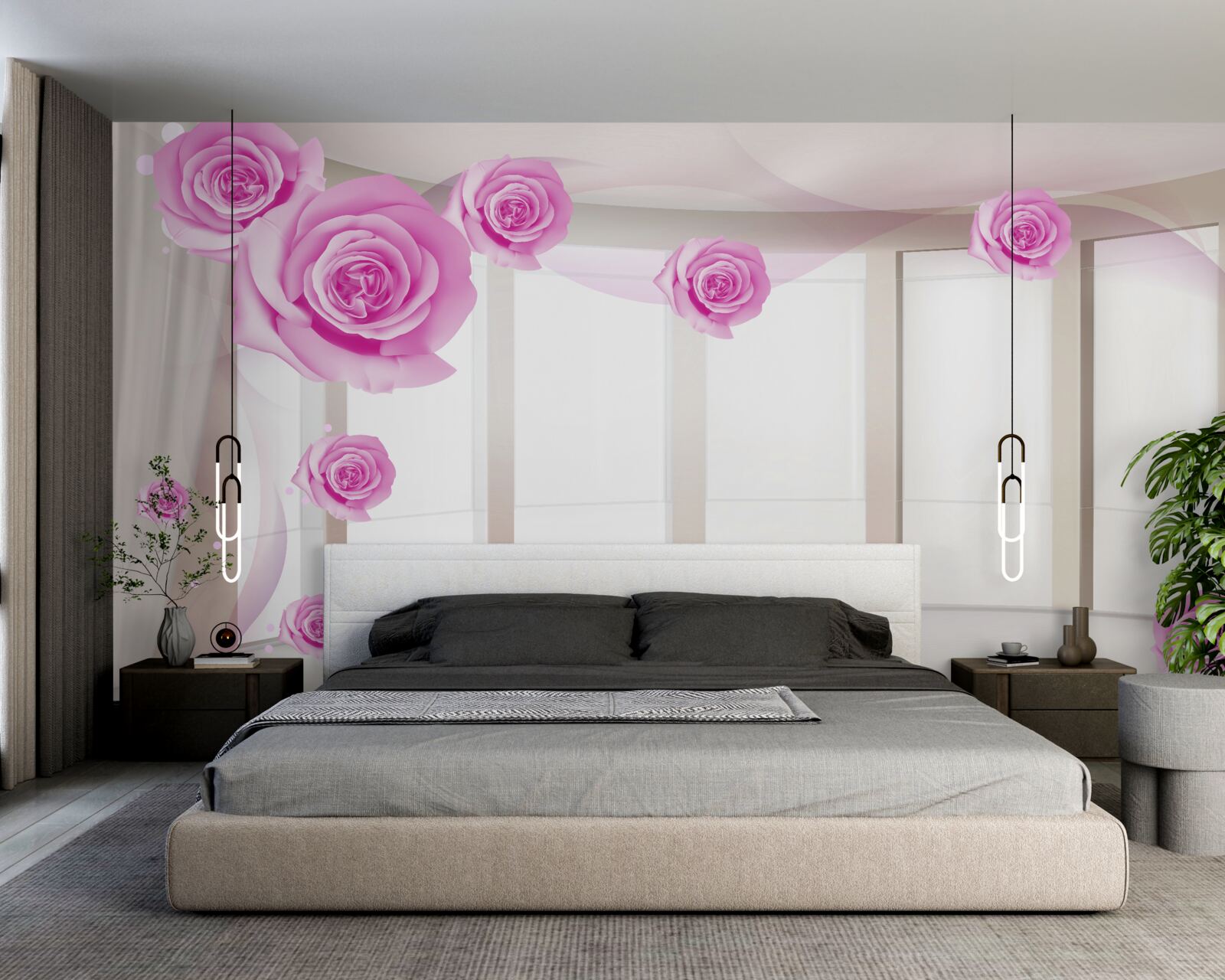 Фотошпалери на просторому балконі зацвіли рожеві троянди