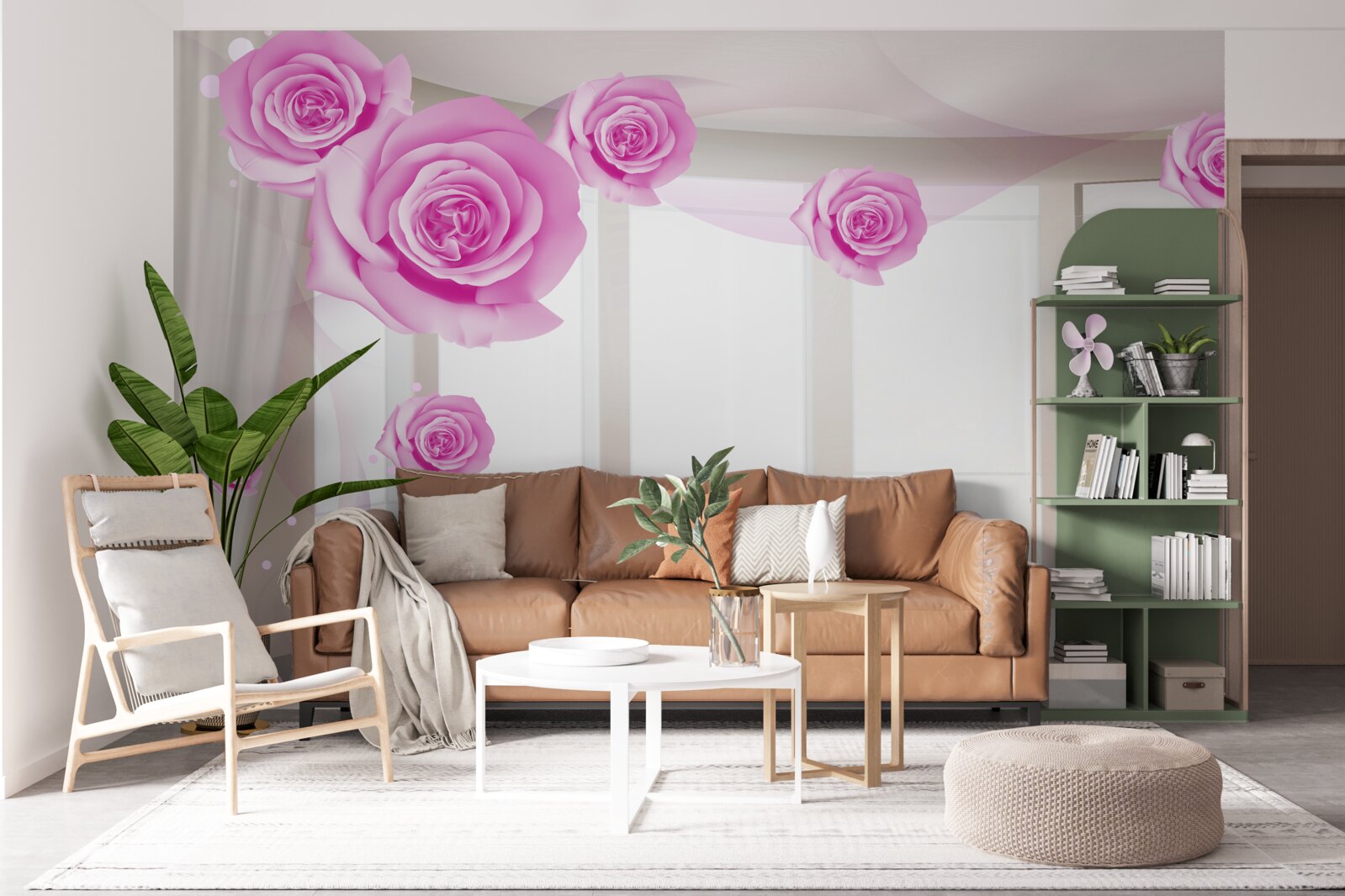 Фотошпалери на просторому балконі зацвіли рожеві троянди