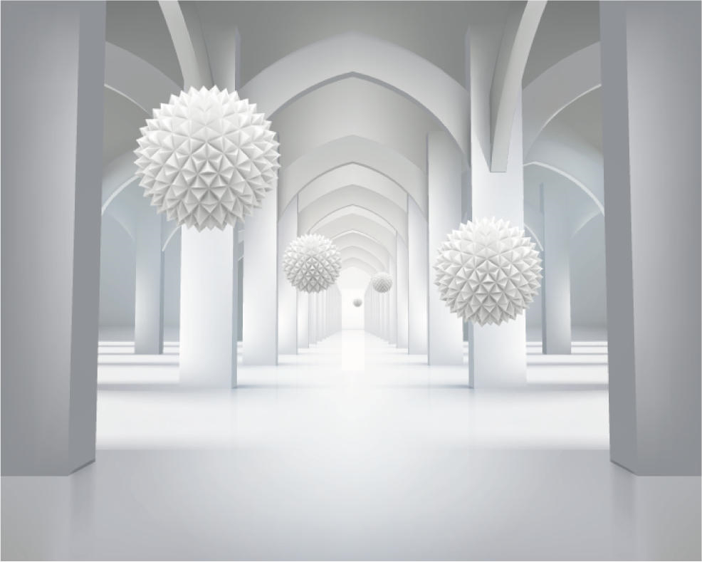 Фотошпалери абстрактний з геометричними дугами та левітуючими сферами