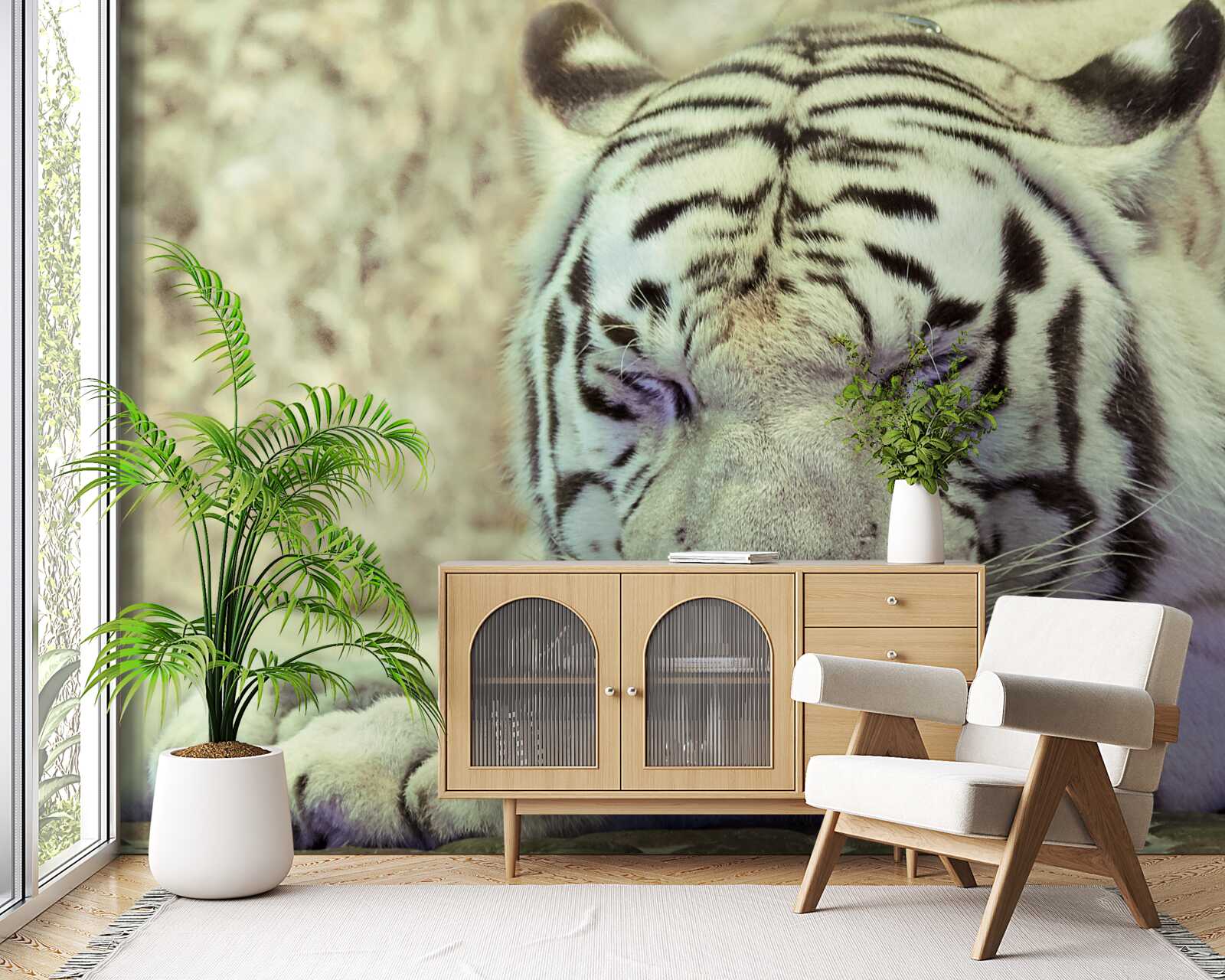 Фотошпалери білий тигр у стані сну