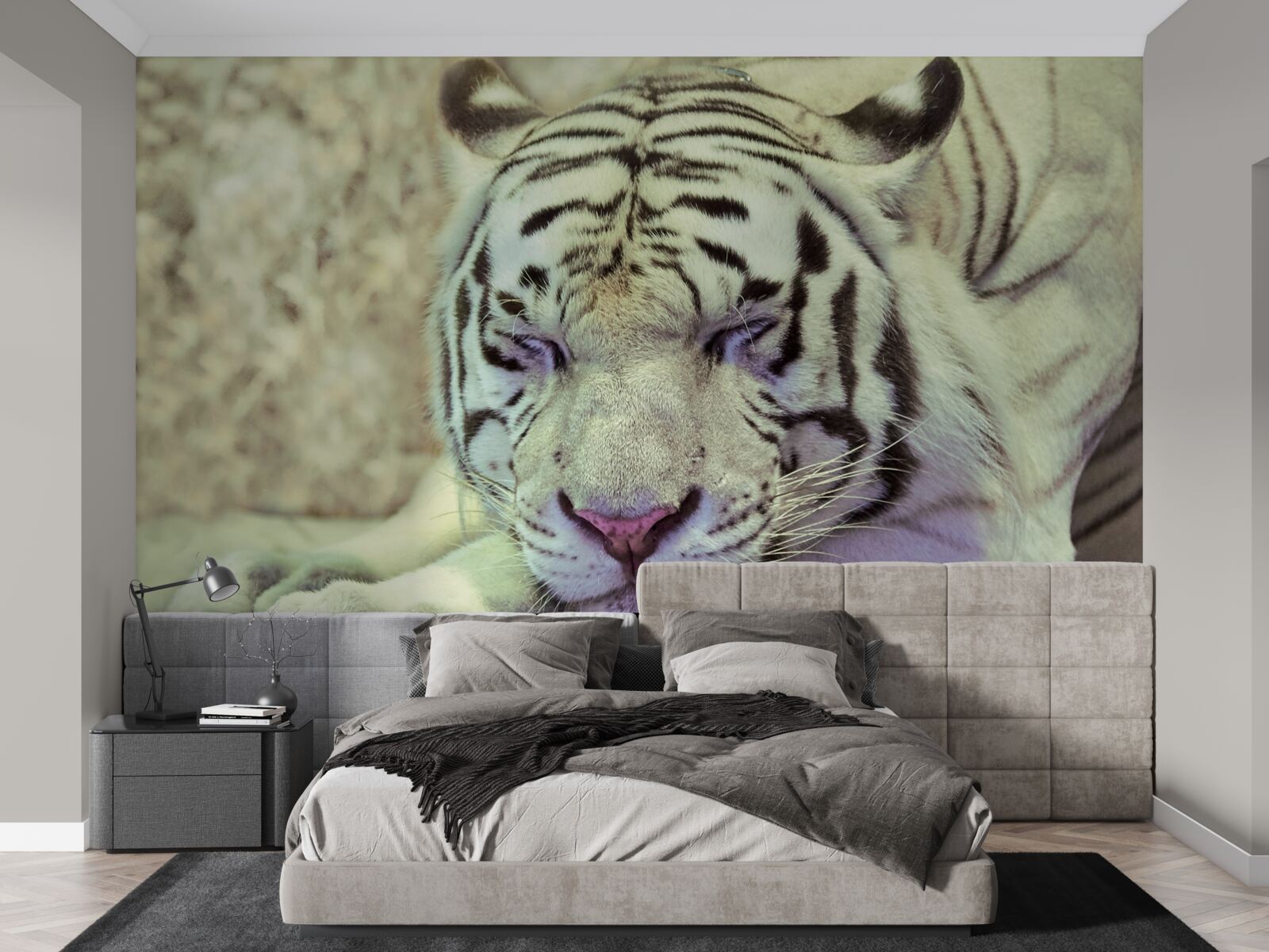 Фотошпалери білий тигр у стані сну