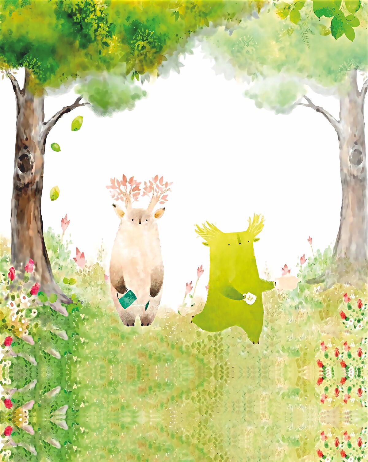 Фотошпалери чарівні істоти в лісі, намальовані аквареллю