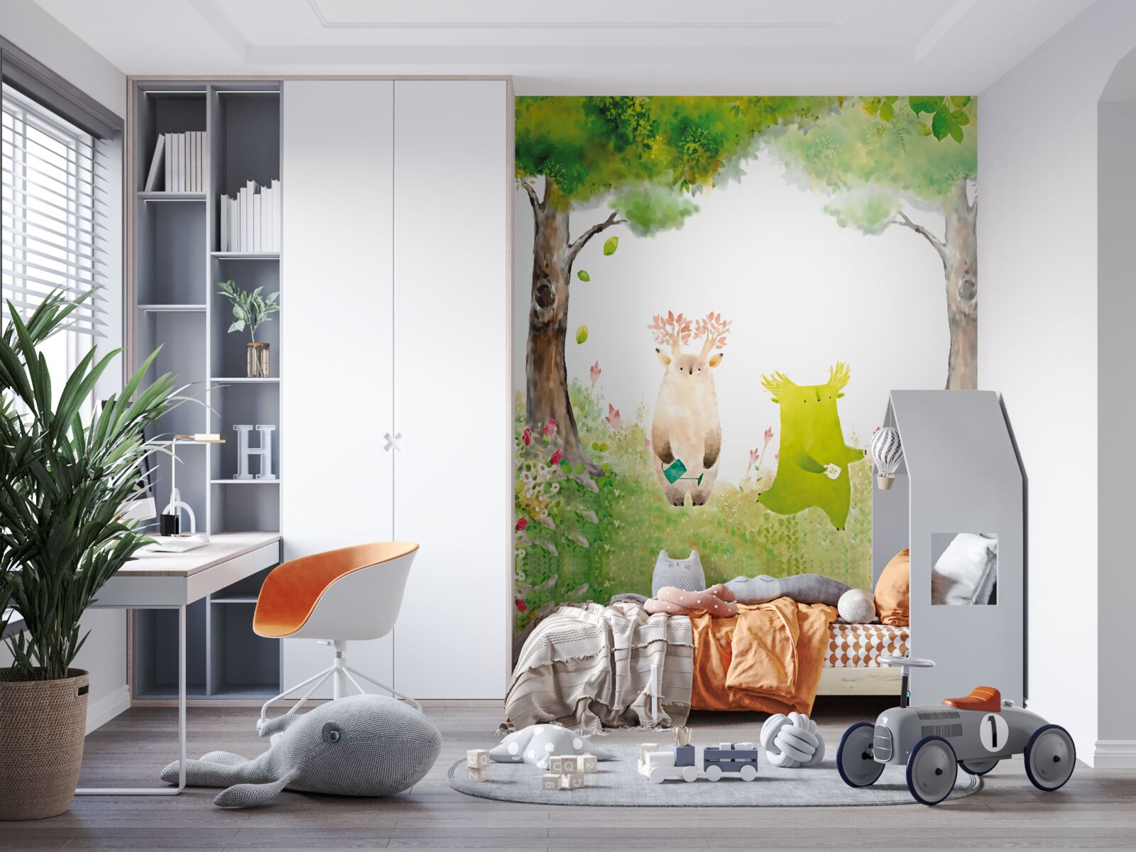 Фотошпалери чарівні істоти в лісі, намальовані аквареллю