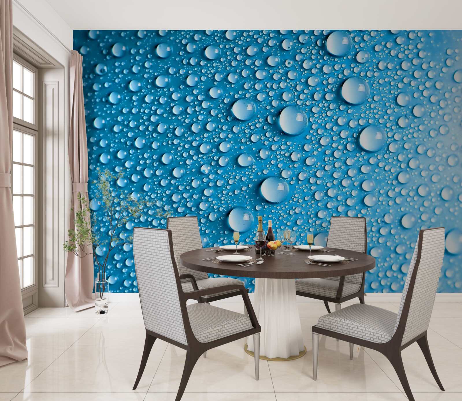 Фотошпалери великі краплі на синьому тлі