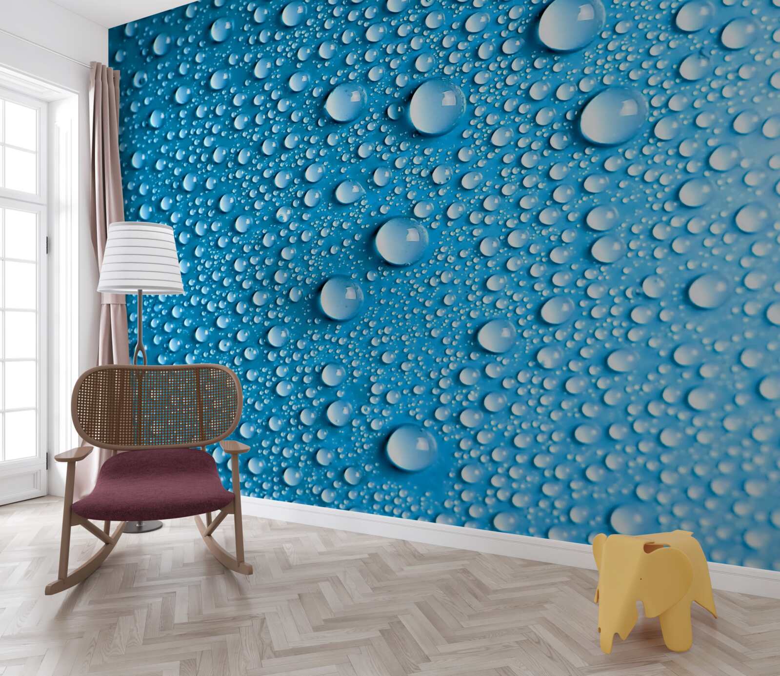 Фотошпалери великі краплі на синьому тлі