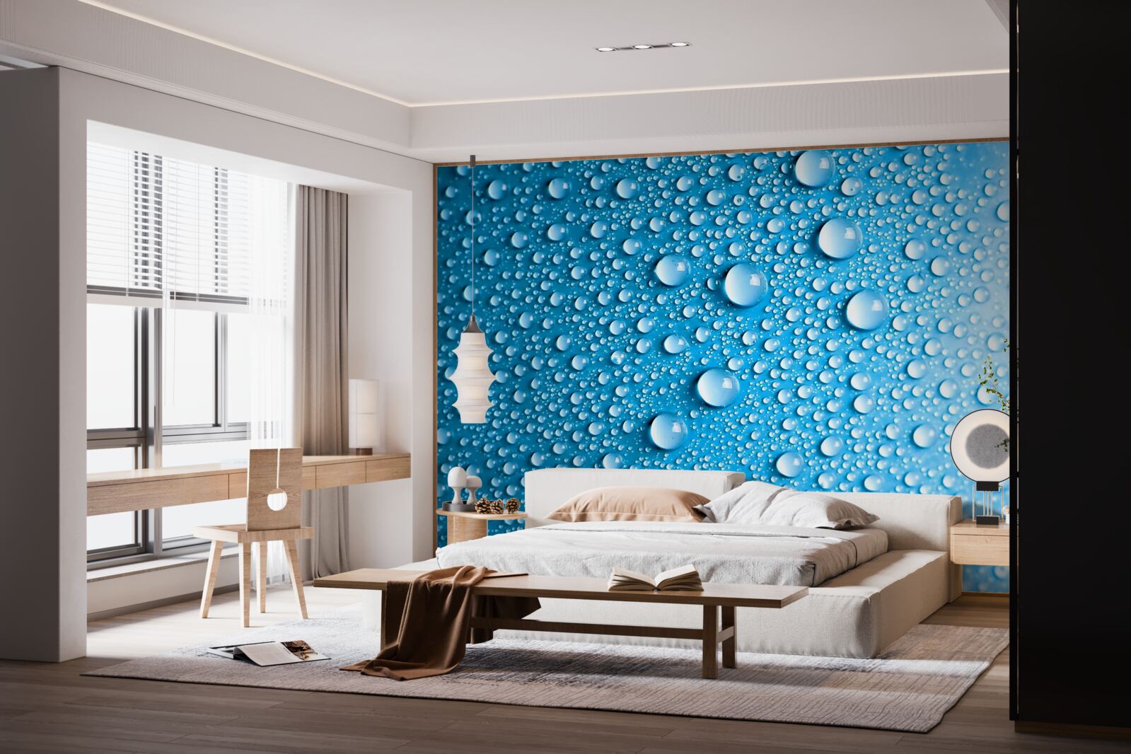 Фотошпалери великі краплі на синьому тлі