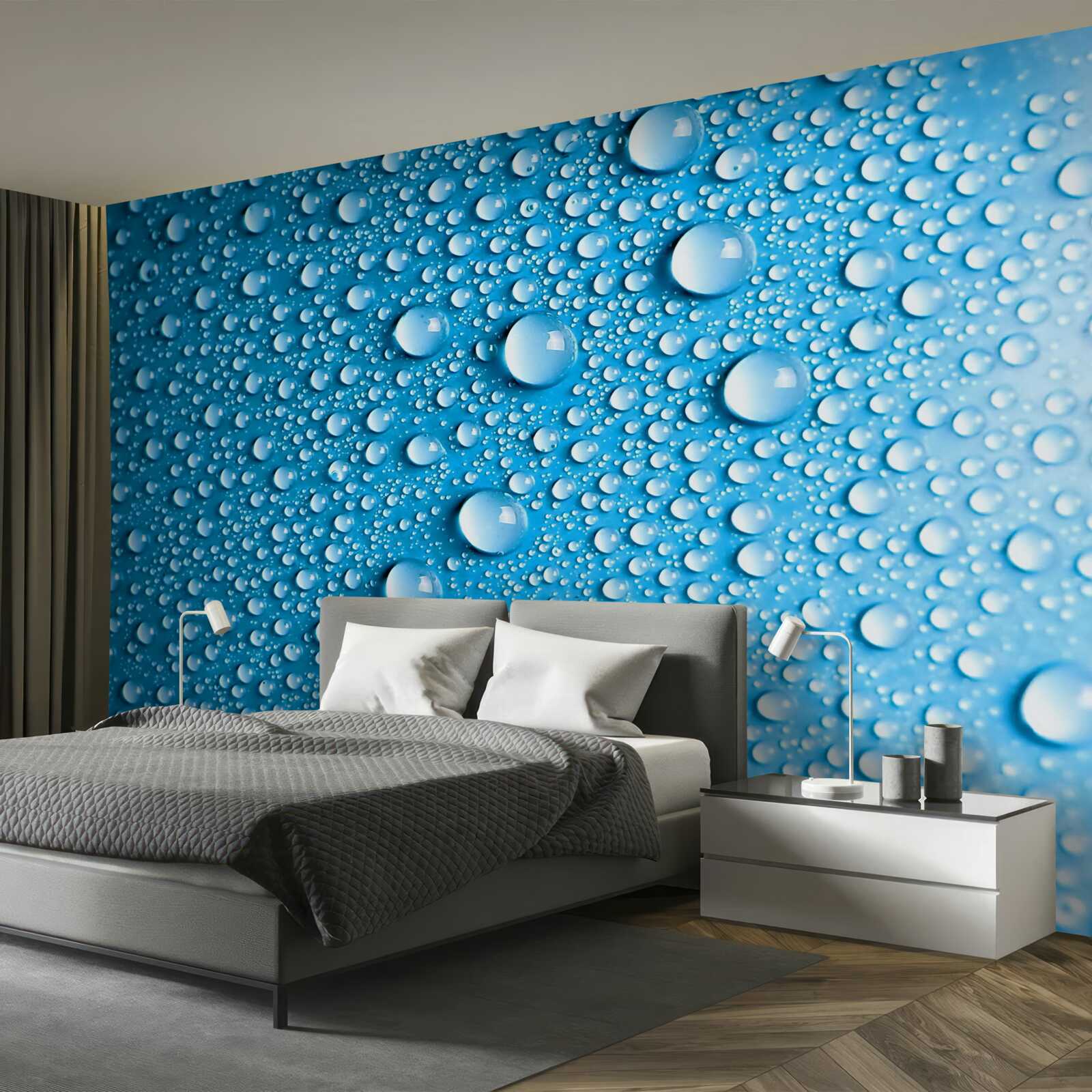 Фотошпалери великі краплі на синьому тлі