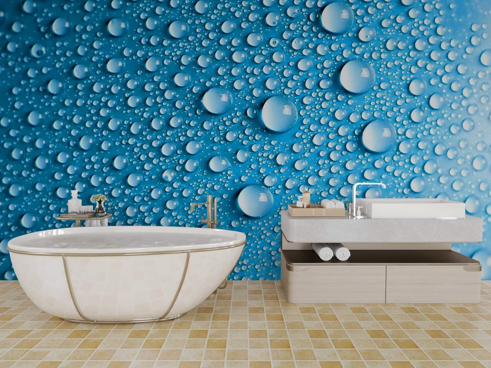 Фотошпалери великі краплі на синьому тлі