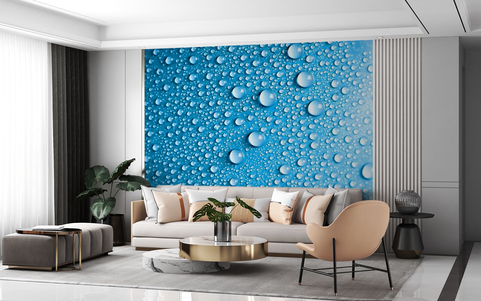 Фотошпалери великі краплі на синьому тлі