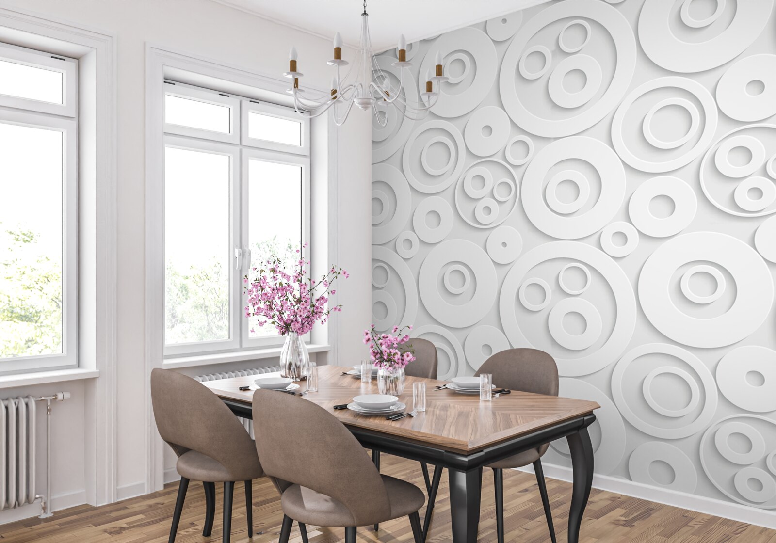 Фотошпалери білі кола на світлому фоні