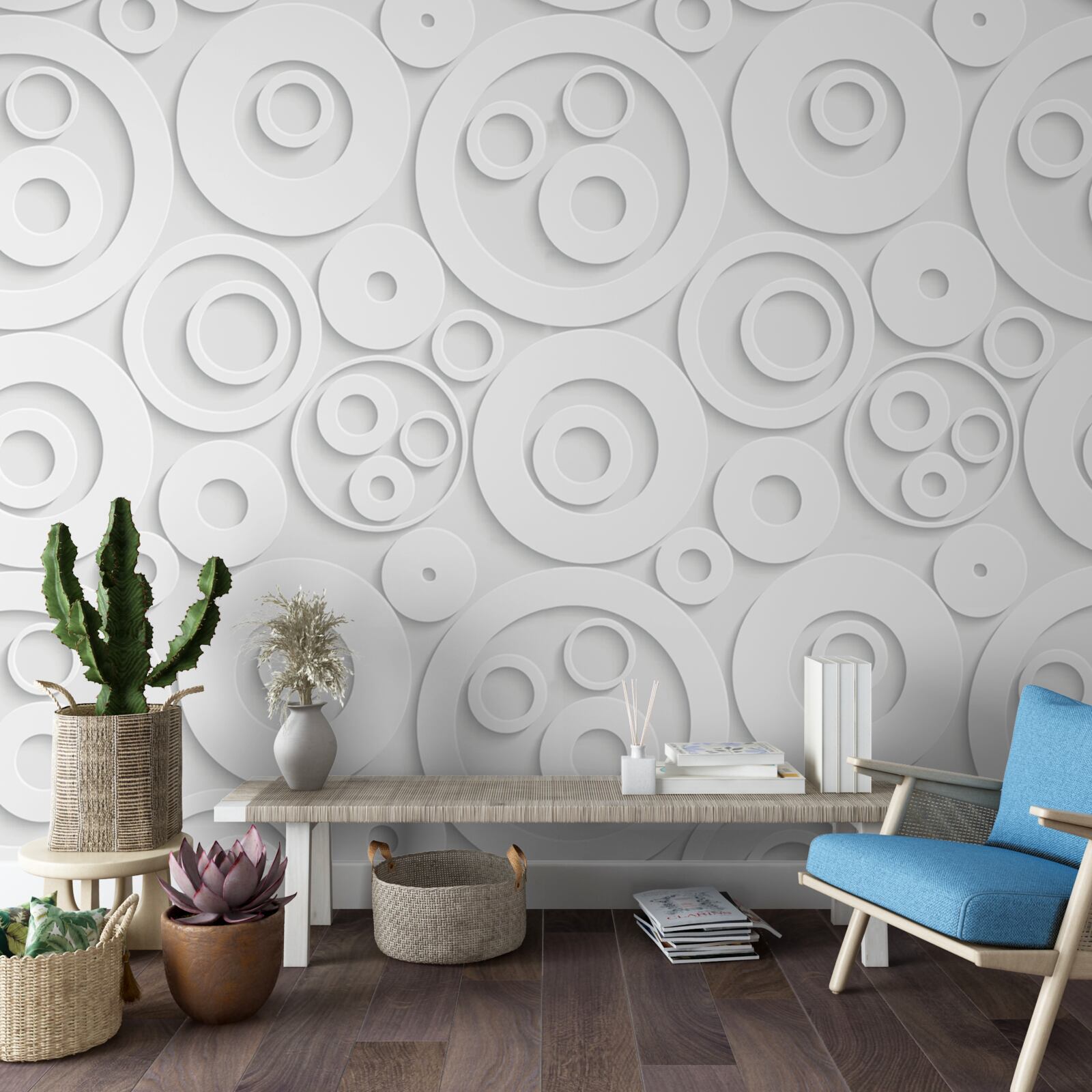 Фотошпалери білі кола на світлому фоні