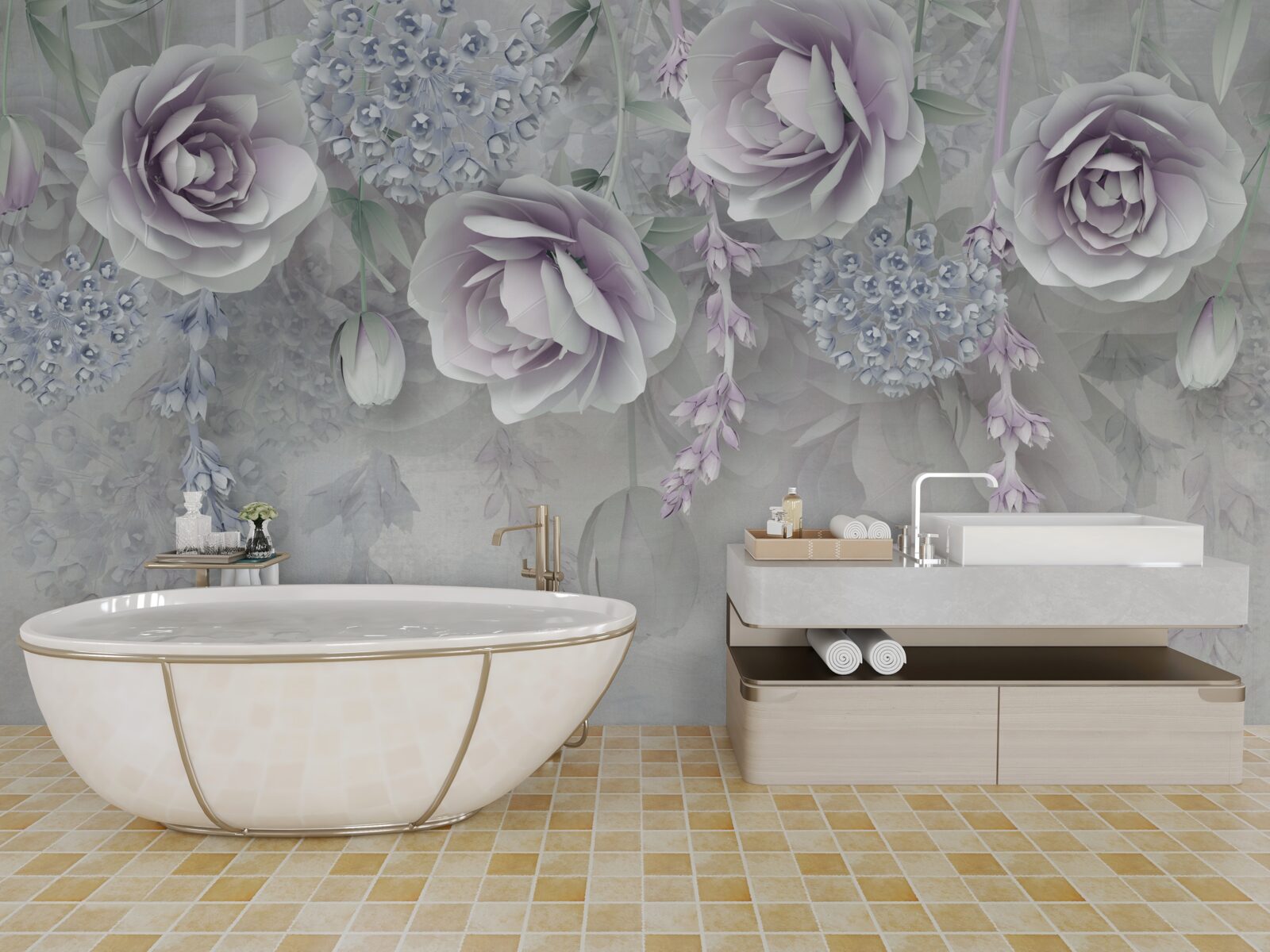 Фотошпалери яскраві троянди на сірому тлі