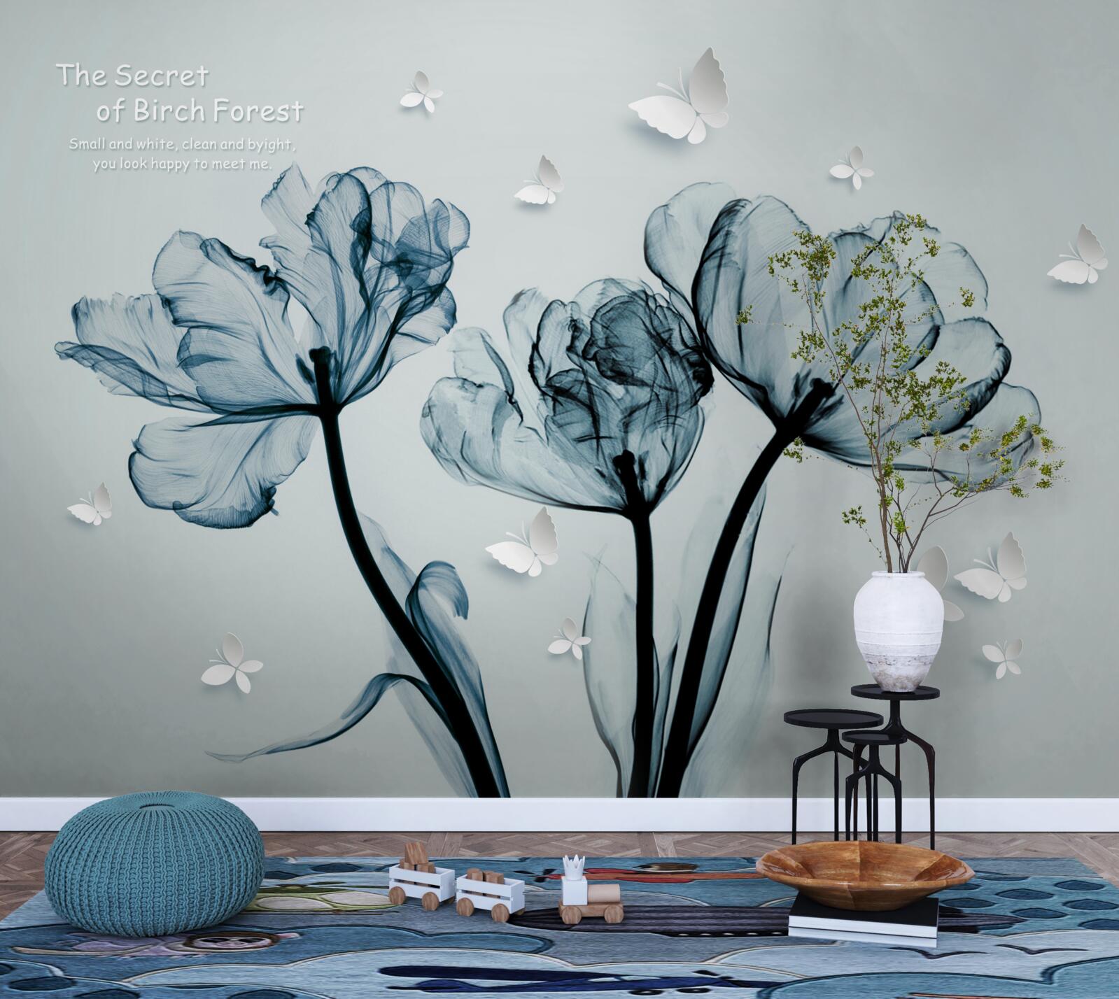 Фотошпалери ніжні маки та легкі метелики