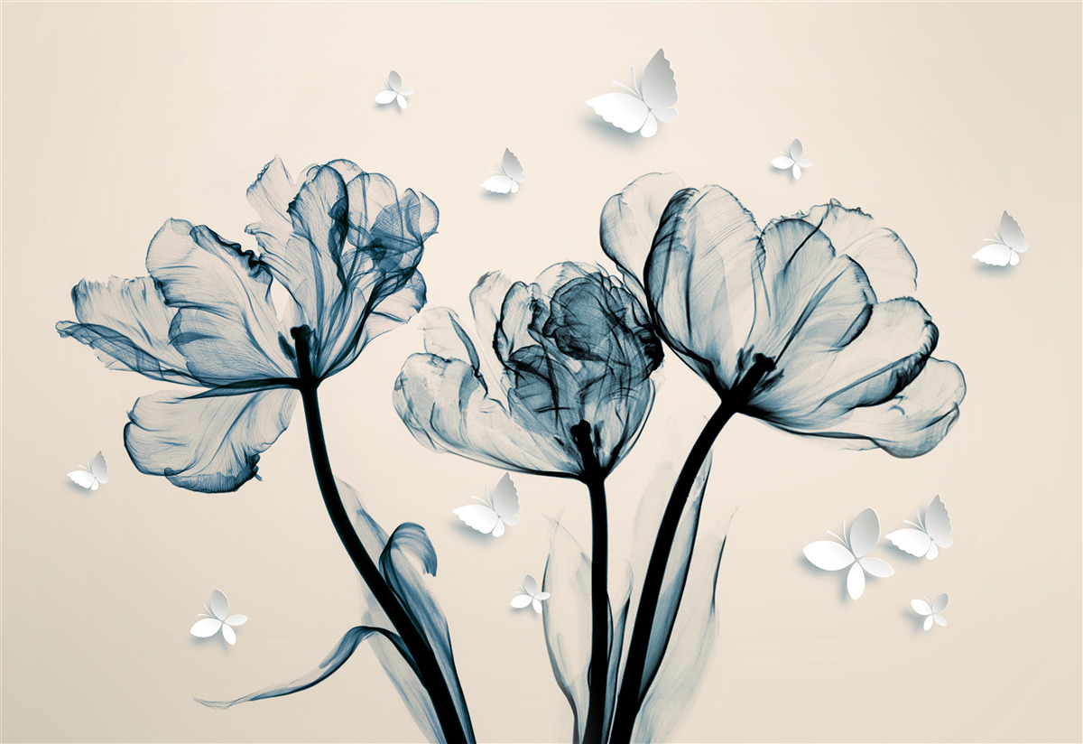 Фотошпалери легкі метелики літають над рослинами