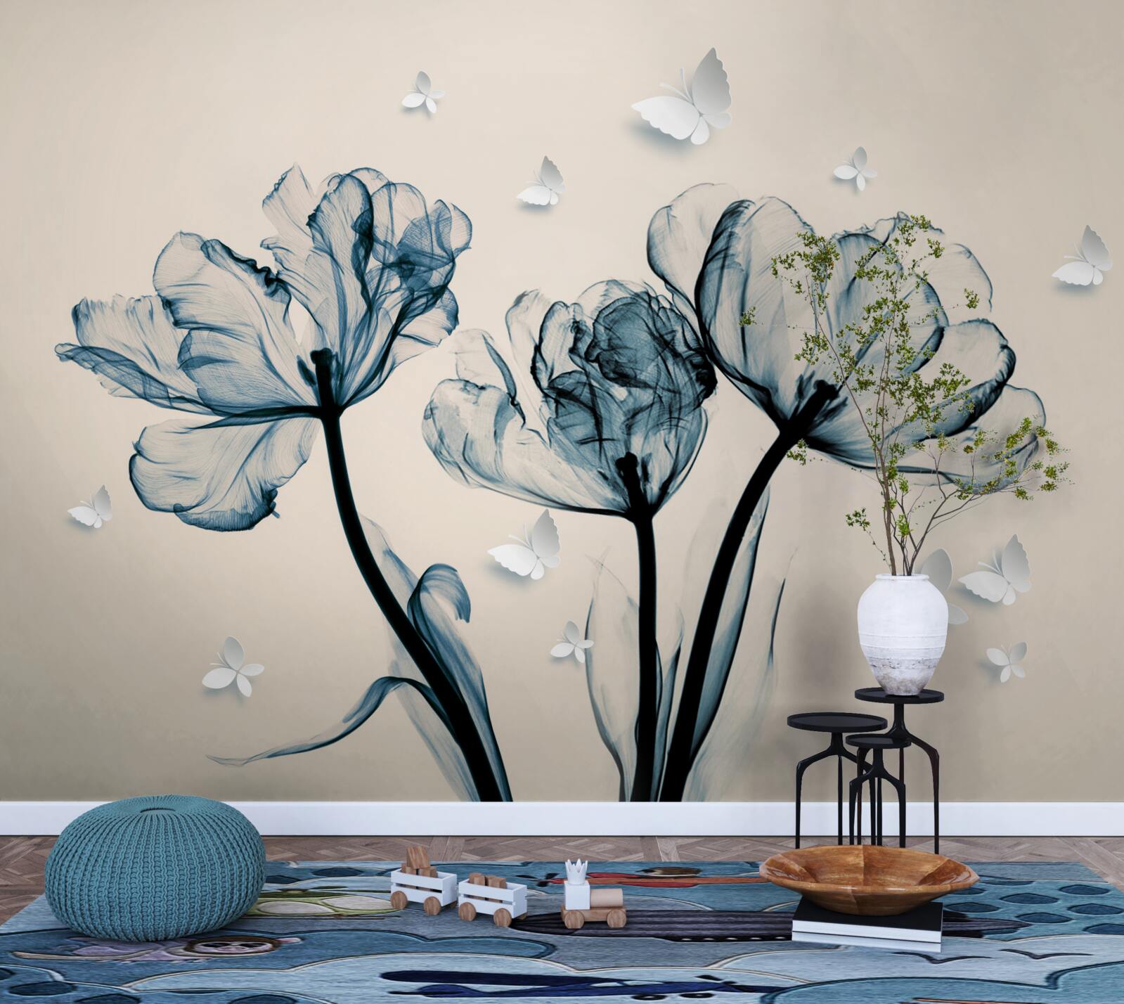 Фотошпалери легкі метелики літають над рослинами