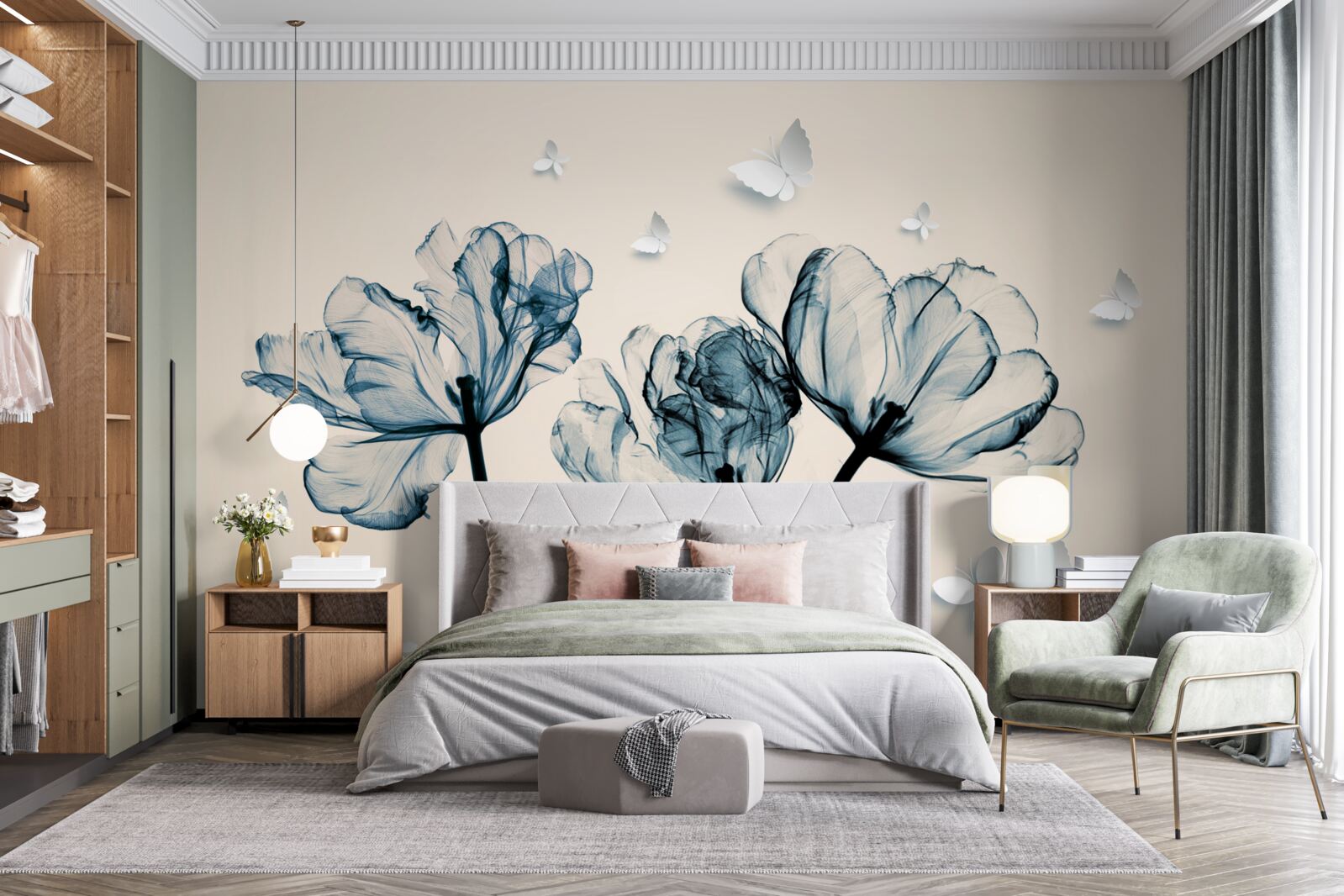 Фотошпалери легкі метелики літають над рослинами