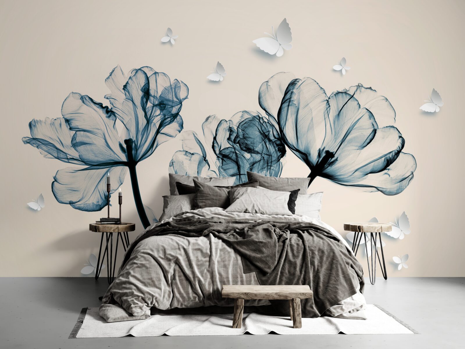 Фотошпалери легкі метелики літають над рослинами