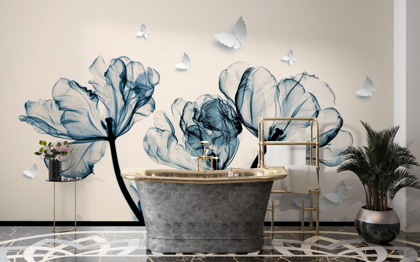 Фотошпалери легкі метелики літають над рослинами