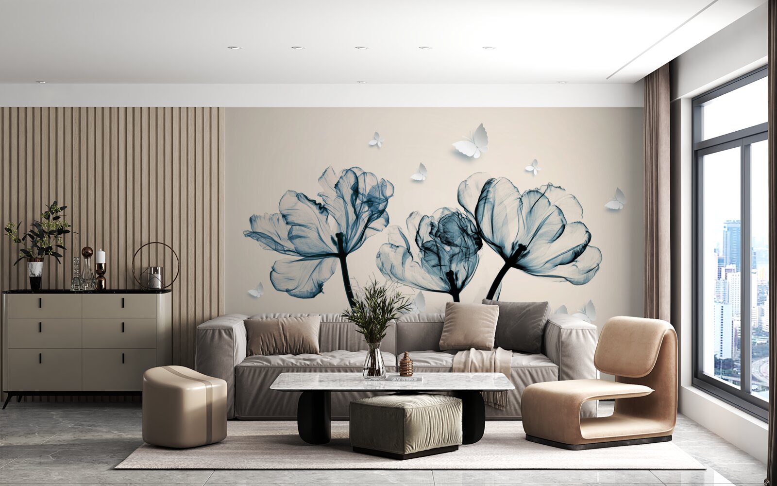 Фотошпалери легкі метелики літають над рослинами