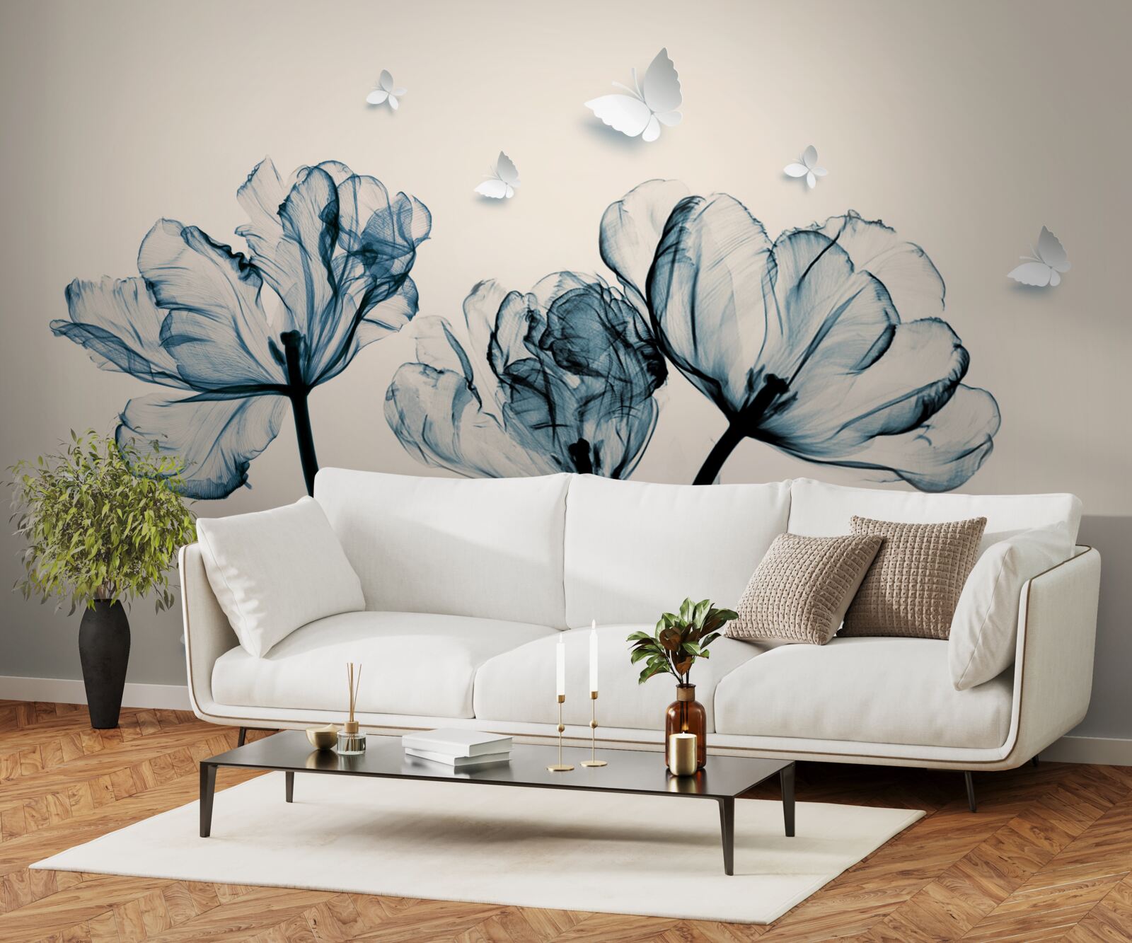 Фотошпалери легкі метелики літають над рослинами