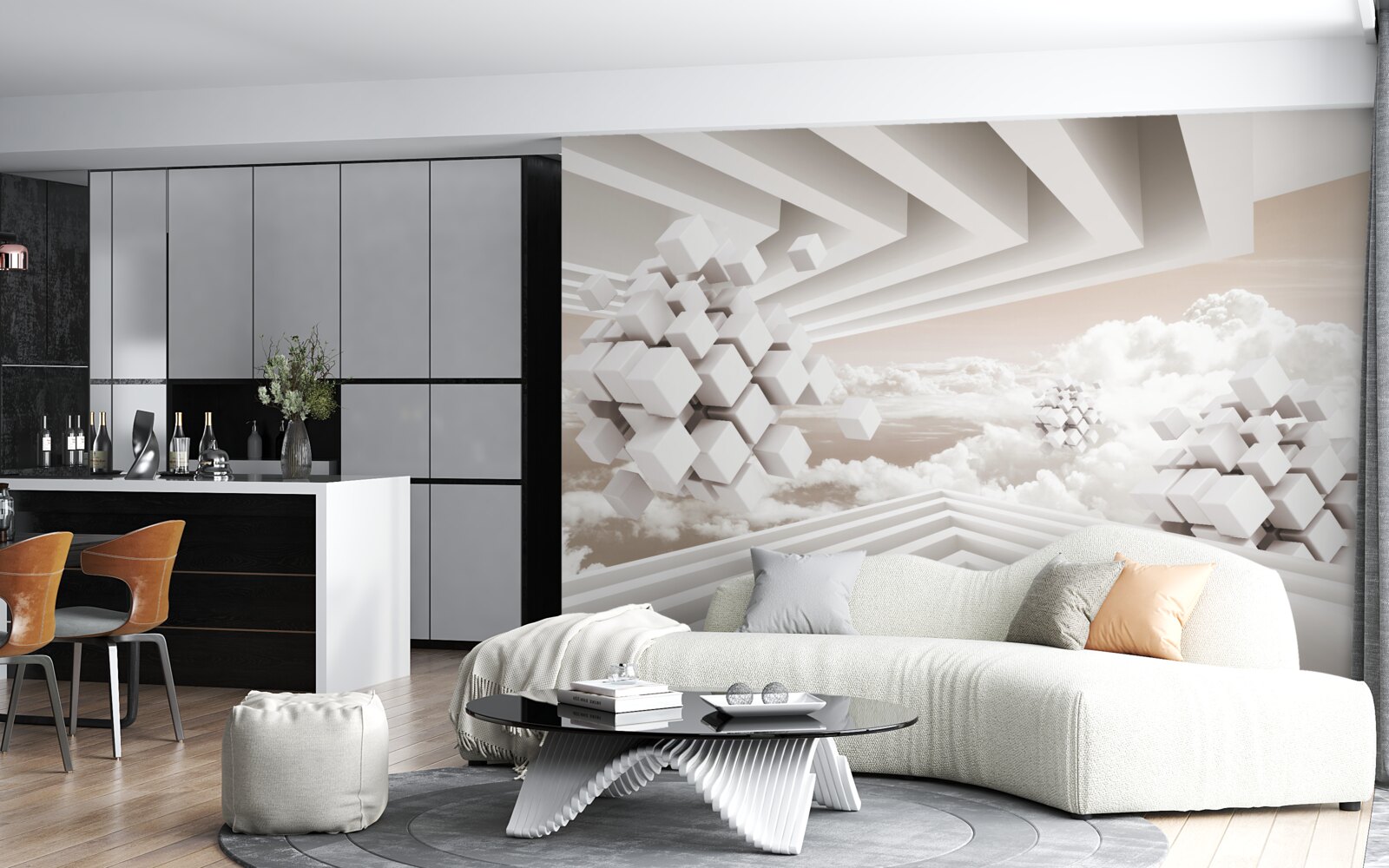 Фотошпалери 3d хмари на яскравій поверхні