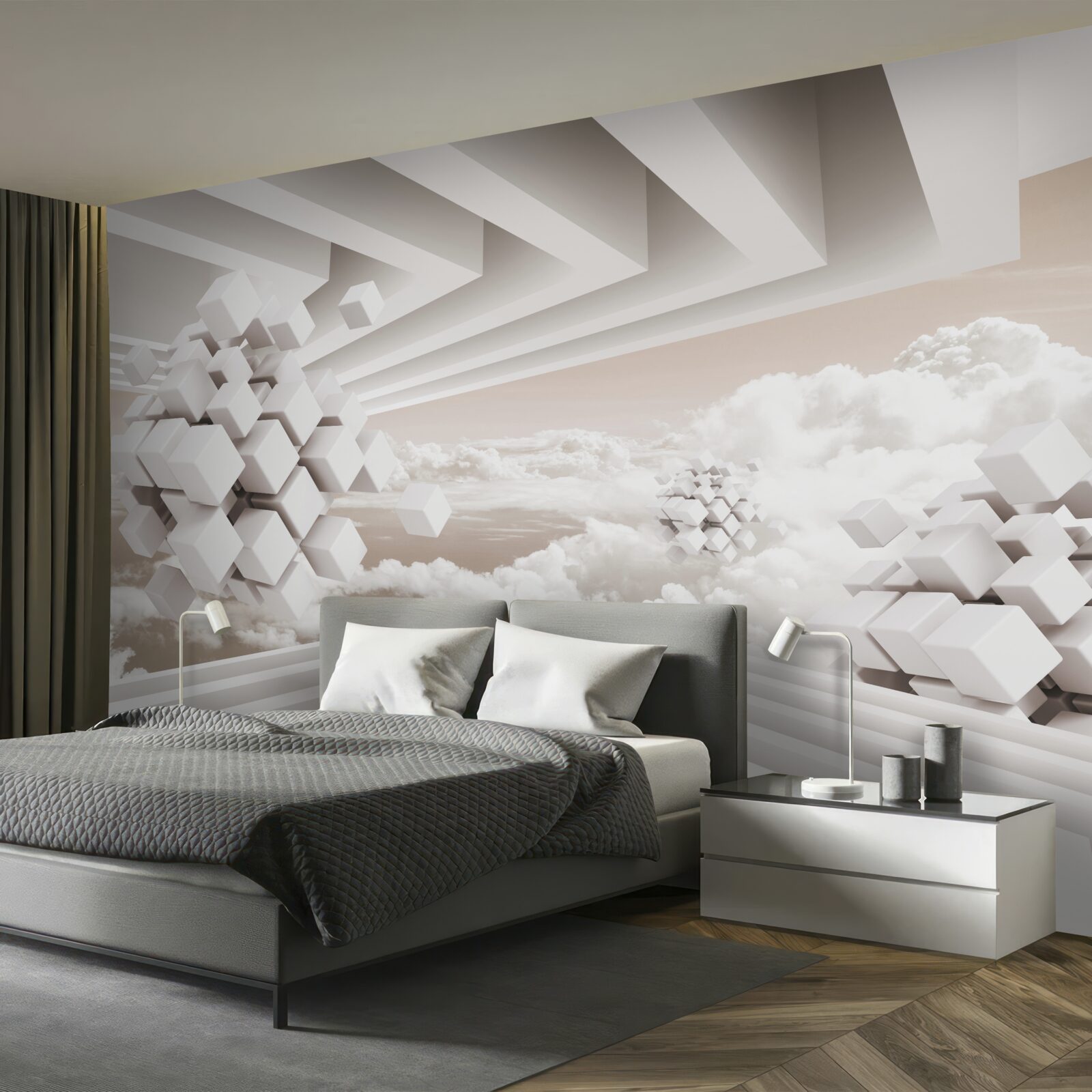 Фотошпалери 3d хмари на яскравій поверхні