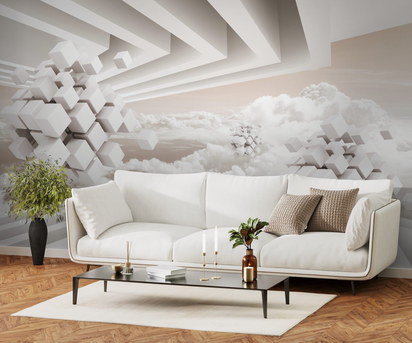 Фотошпалери 3d хмари на яскравій поверхні