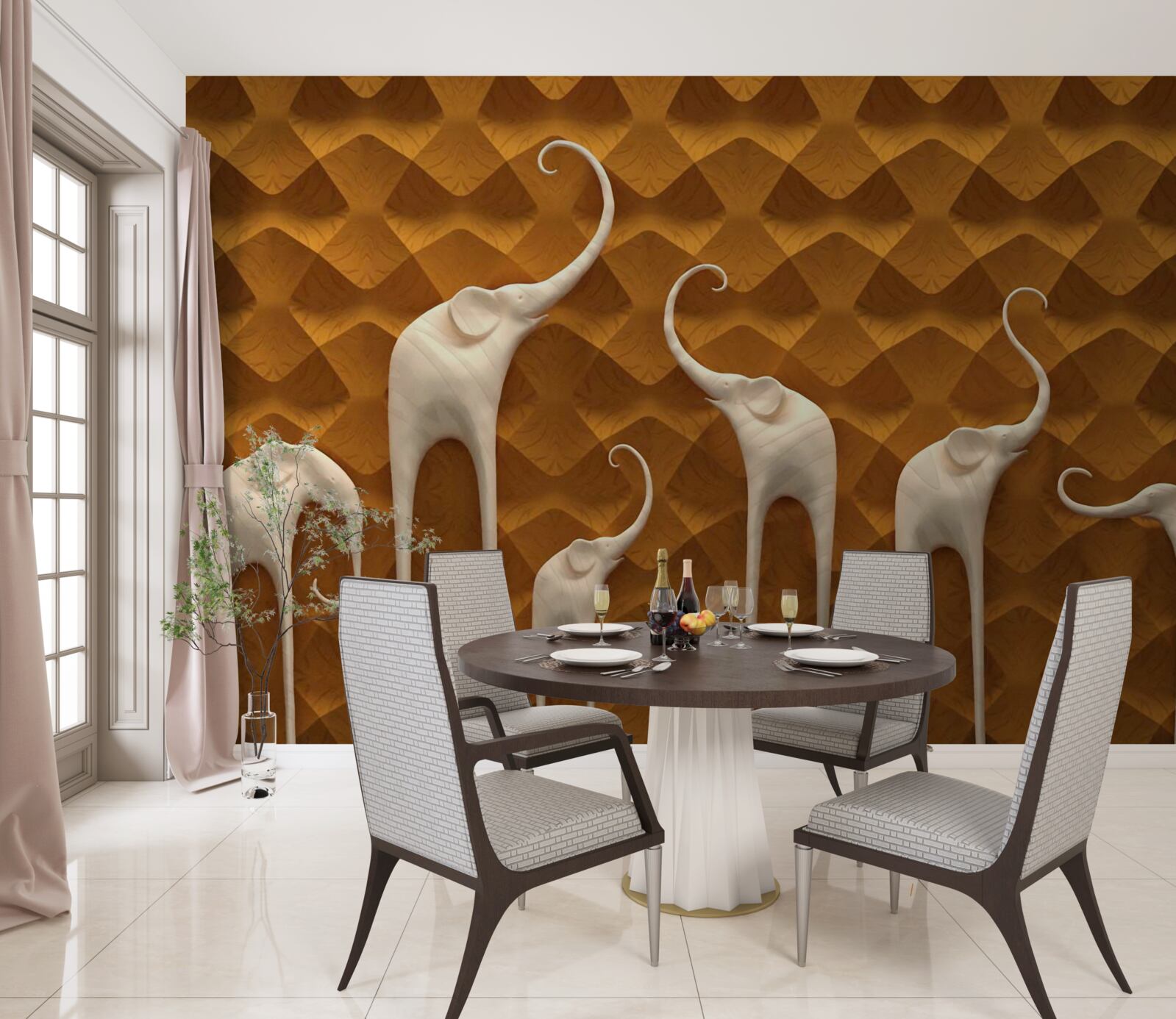 Фотошпалери високі граціозні слони та абстрактне мистецтво