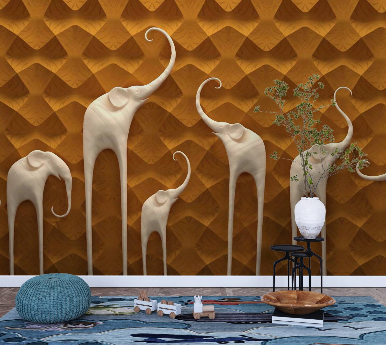 Фотошпалери високі граціозні слони та абстрактне мистецтво