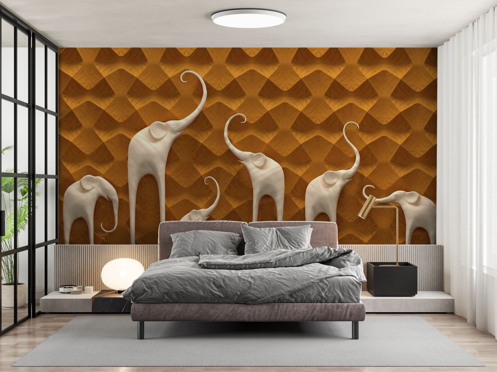 Фотошпалери високі граціозні слони та абстрактне мистецтво