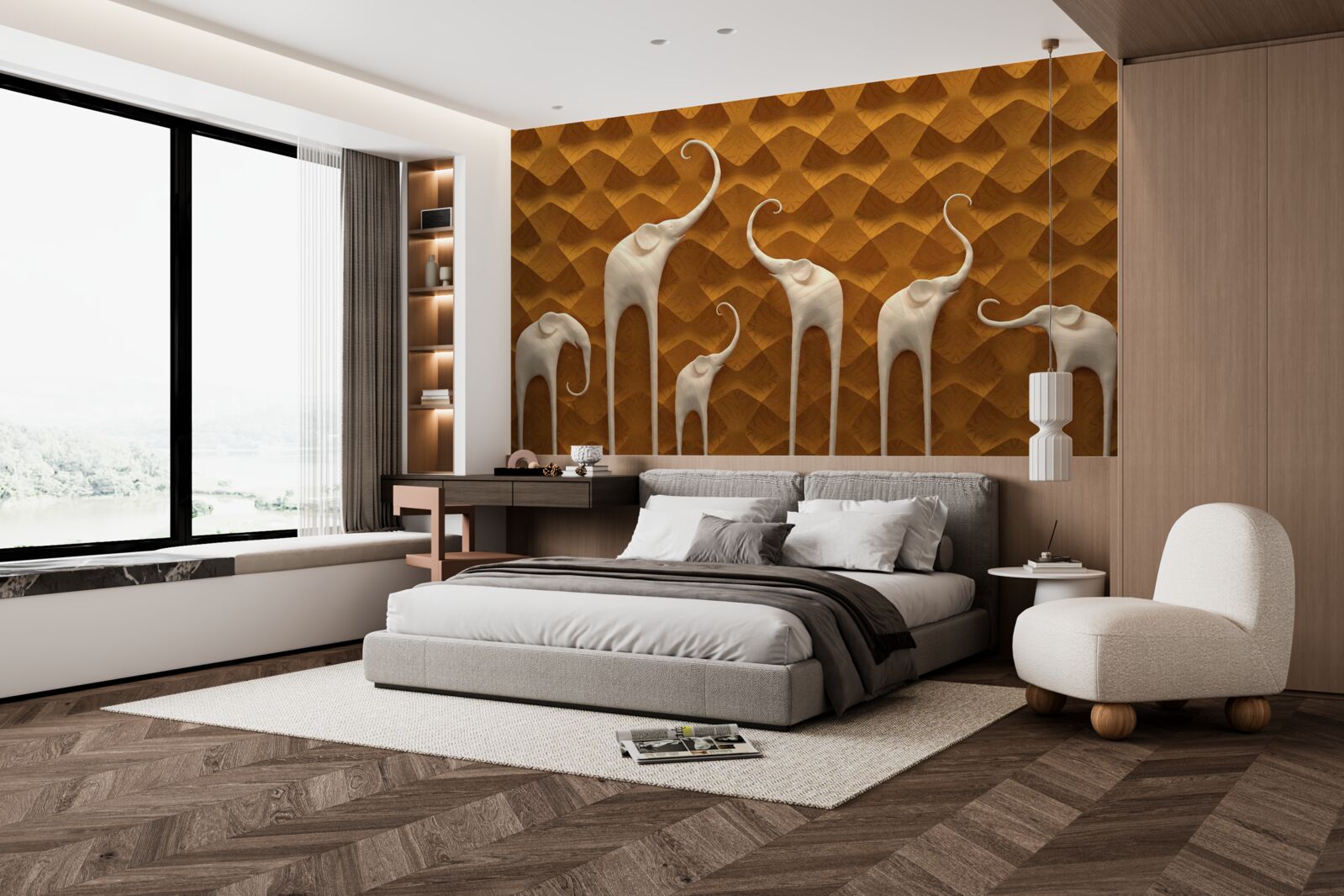 Фотошпалери високі граціозні слони та абстрактне мистецтво