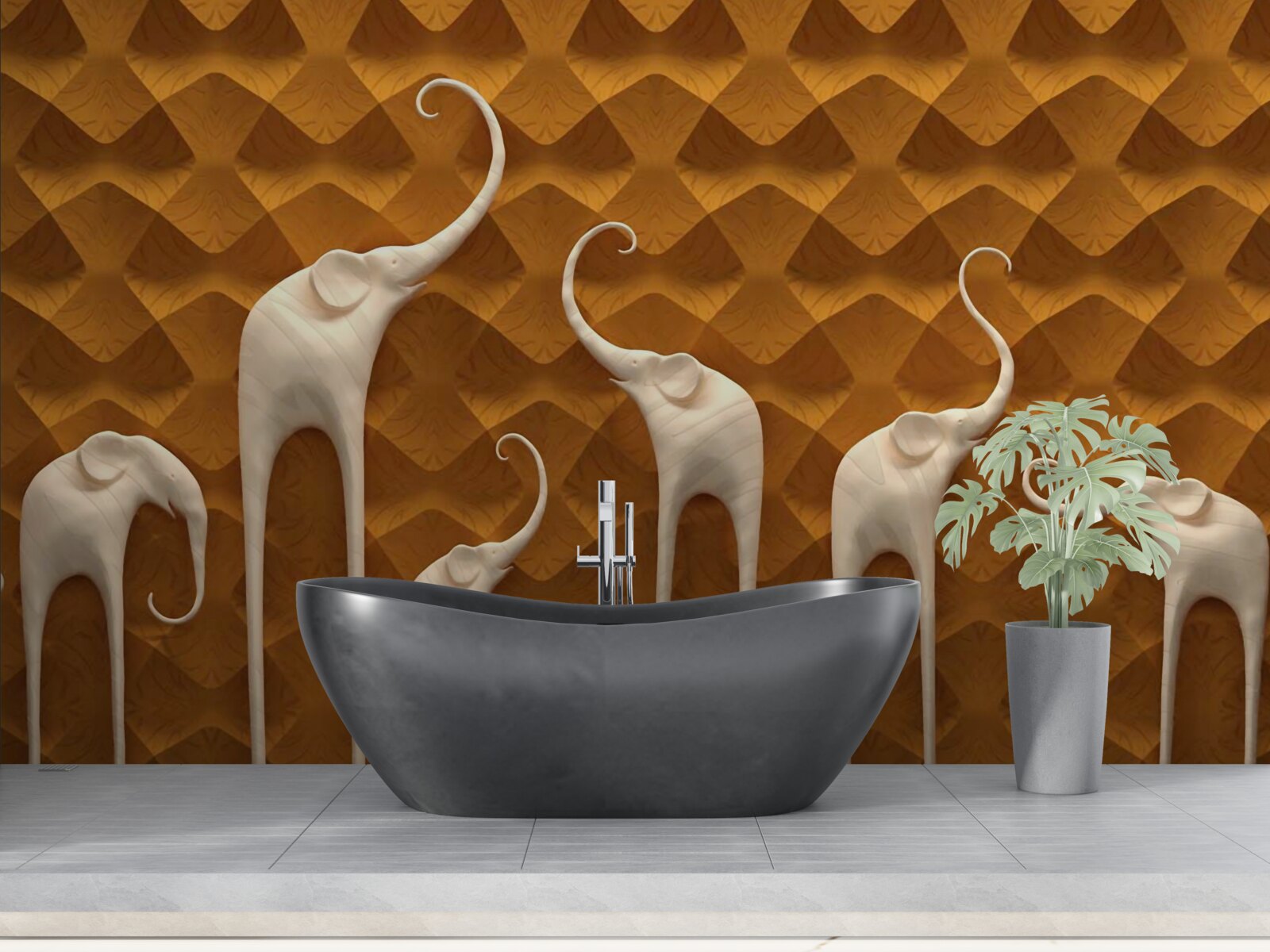 Фотошпалери високі граціозні слони та абстрактне мистецтво