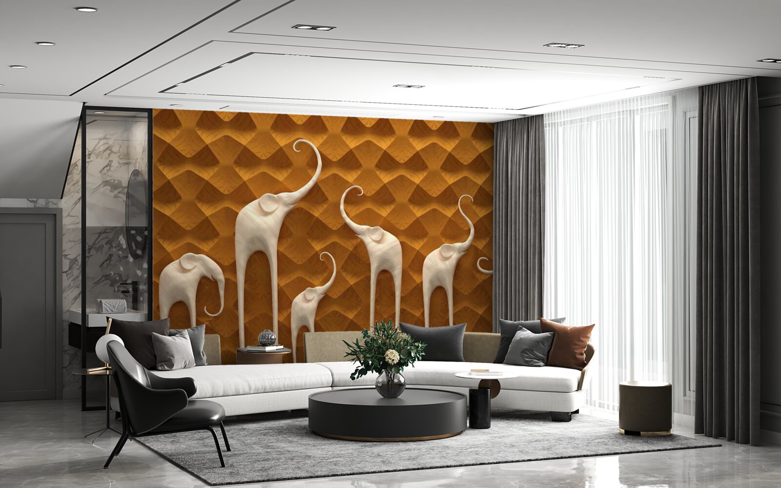 Фотошпалери високі граціозні слони та абстрактне мистецтво