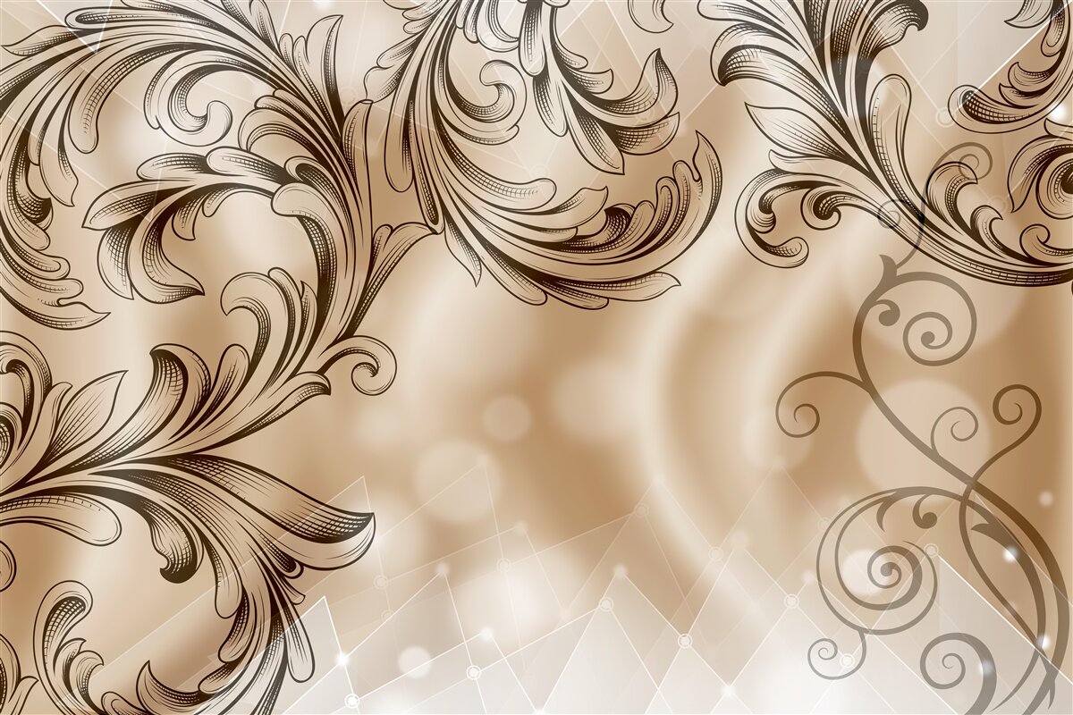 Фотошпалери рослини з ажурним візерунком на коричневому тлі