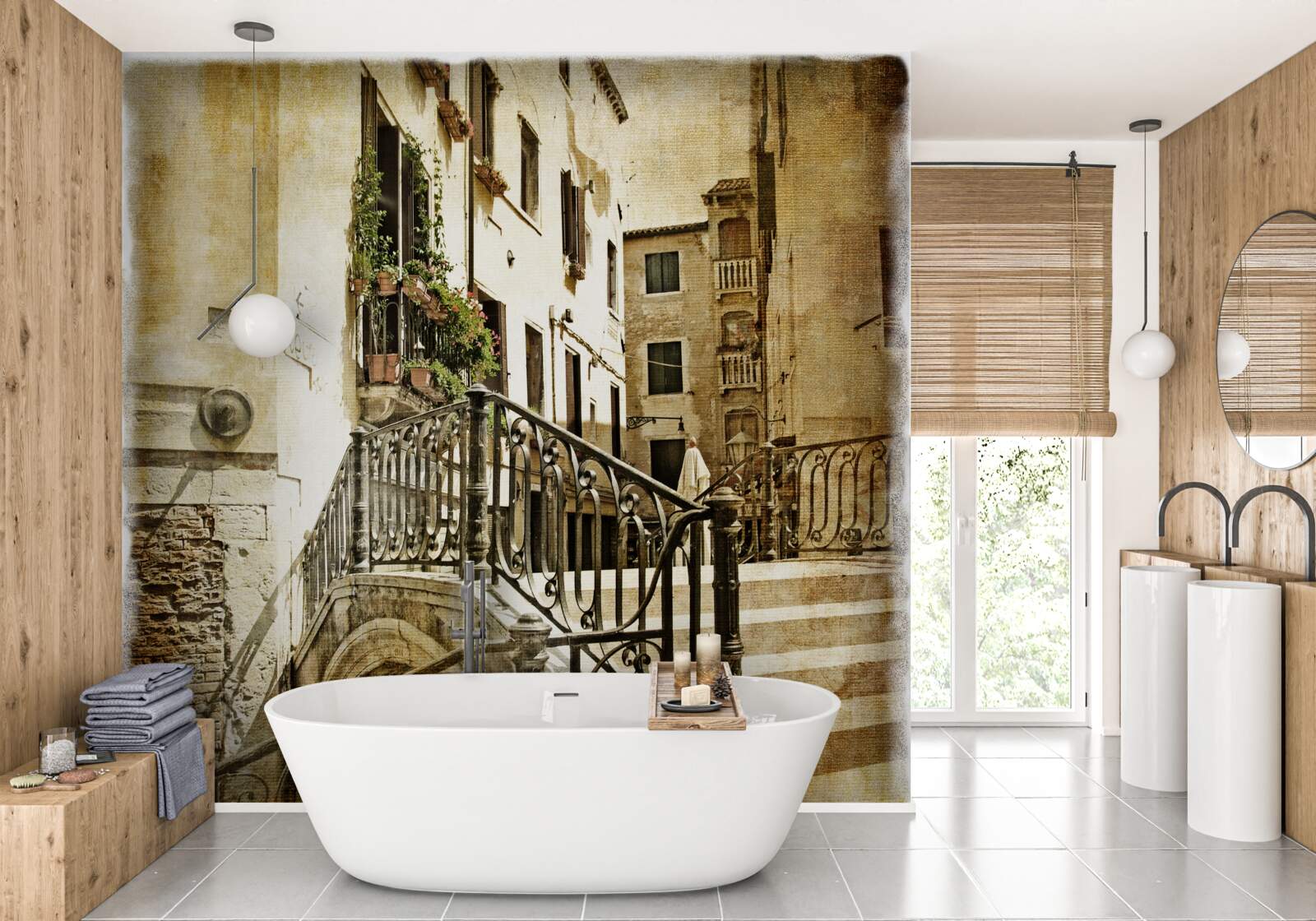 Фотошпалери зруйнований міст через канал